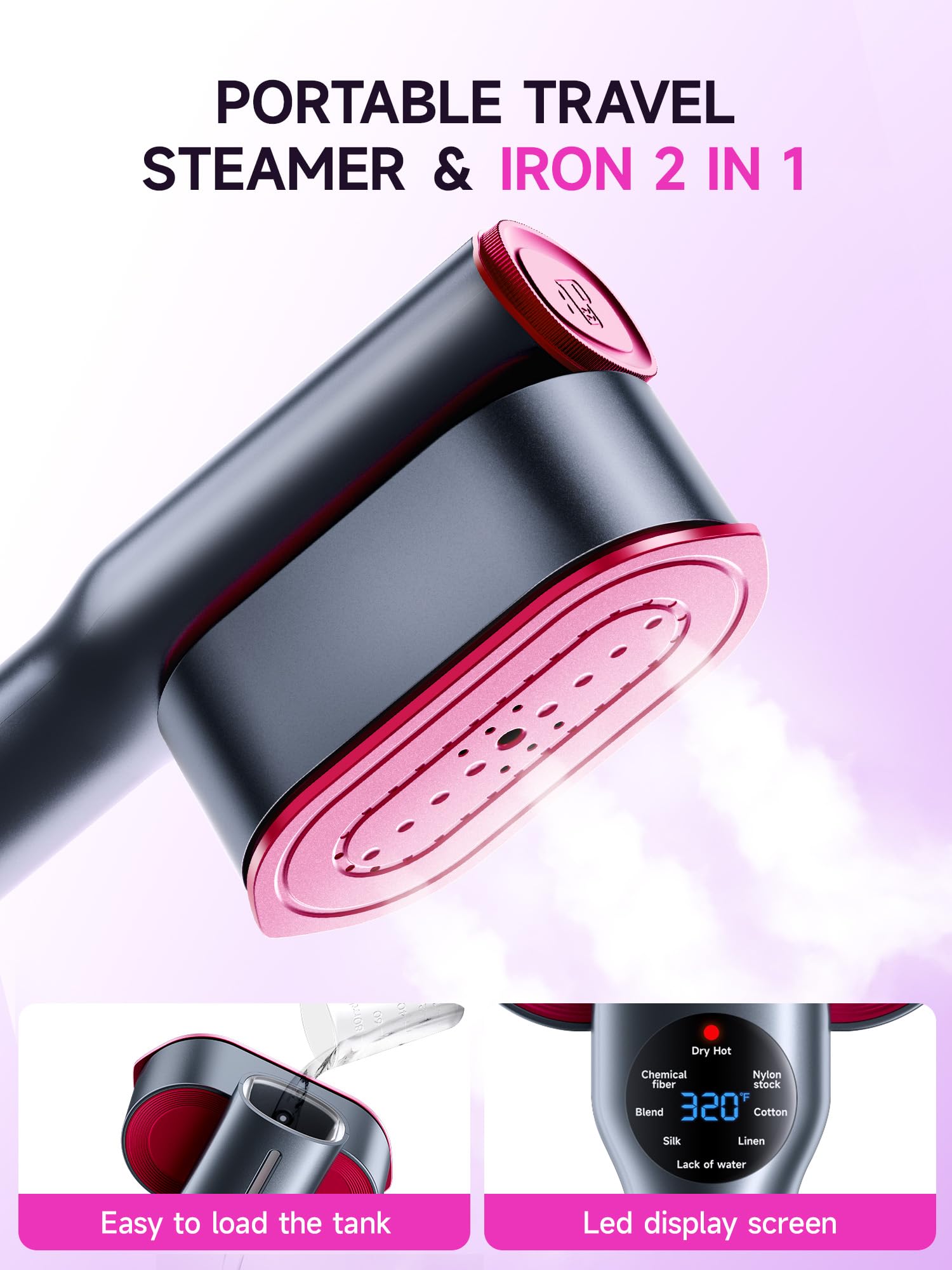 2-in-1 Portable Garment Steamer & Iron – 1200W Fast Heat 15s Ready, Handheld Travel Clothes Steamer with Ceramic Plate for Quick Wrinkle Removal (110V–120V)