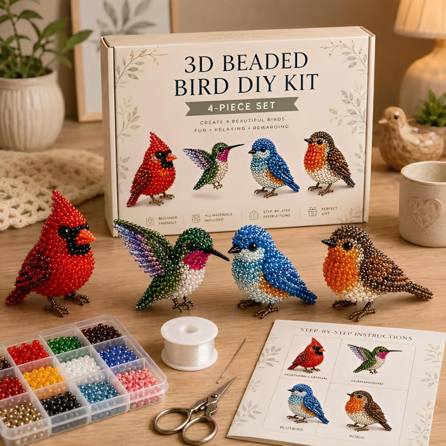 3D Beaded Animal DIY Craft Kit – Mini Beading Set for Adults & Beginners to Create Cute Handmade Animals