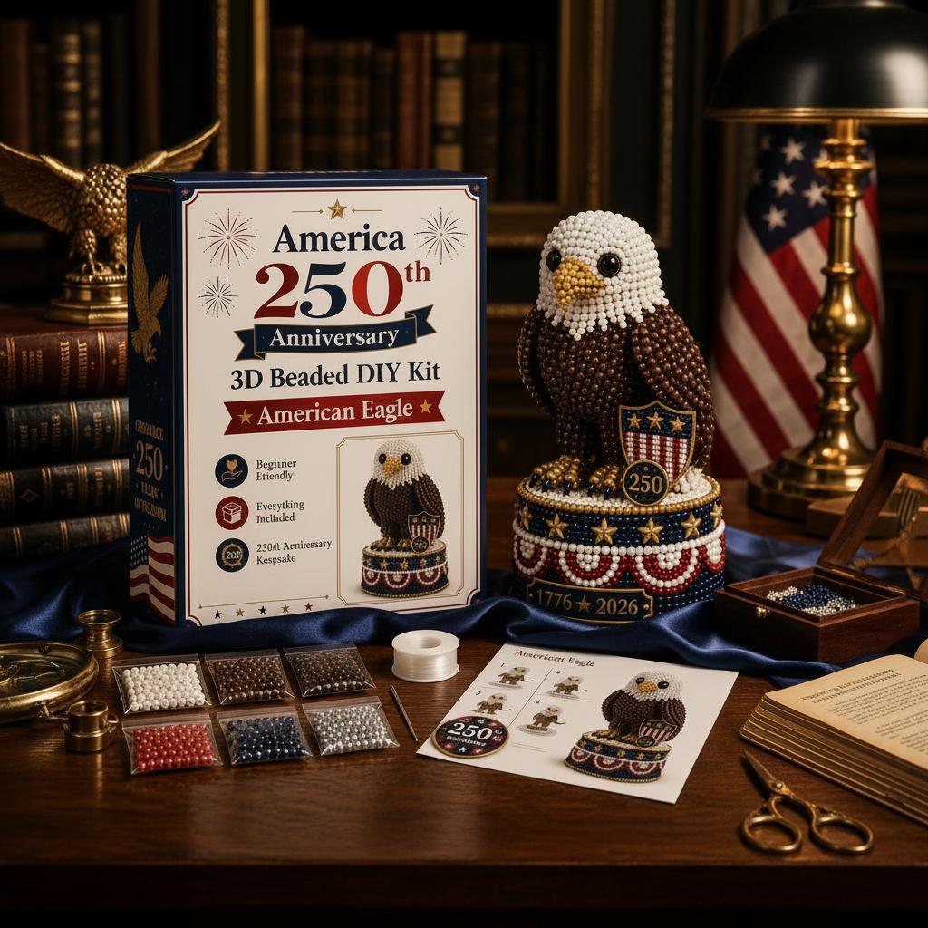 3D Beaded Eagle DIY Craft Kit – Patriotic Acrylic Bead Art Model with Display Base for Beginners