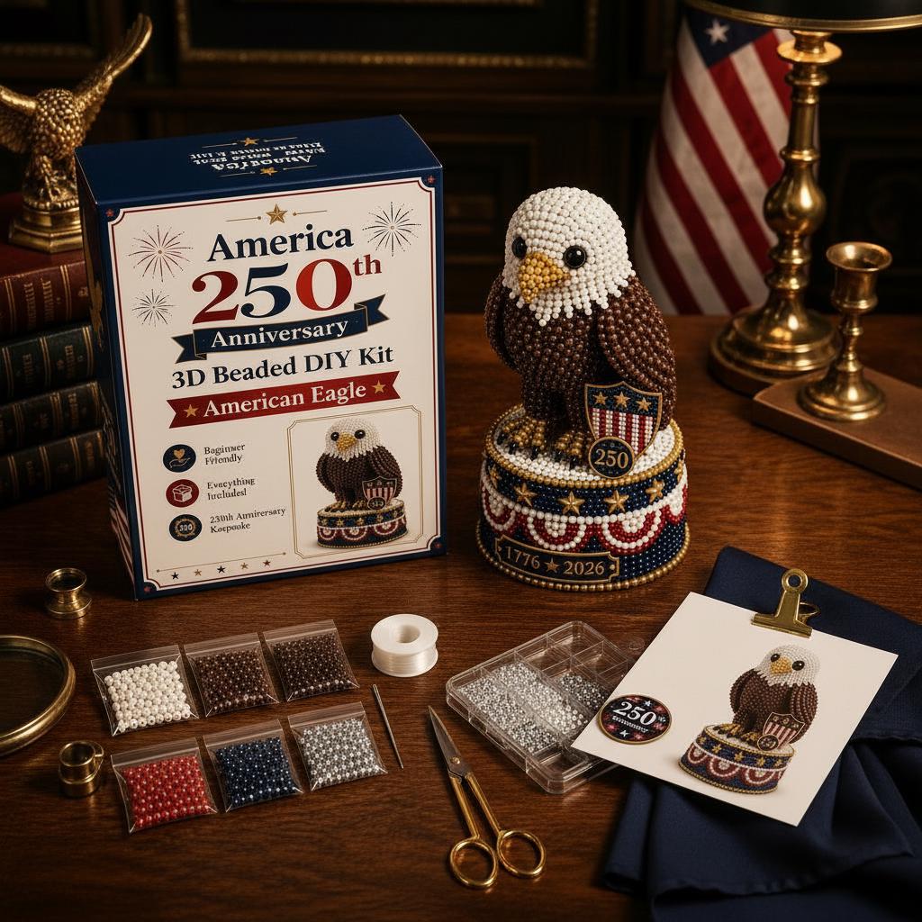 3D Beaded Eagle DIY Craft Kit – Patriotic Acrylic Bead Art Model with Display Base for Beginners