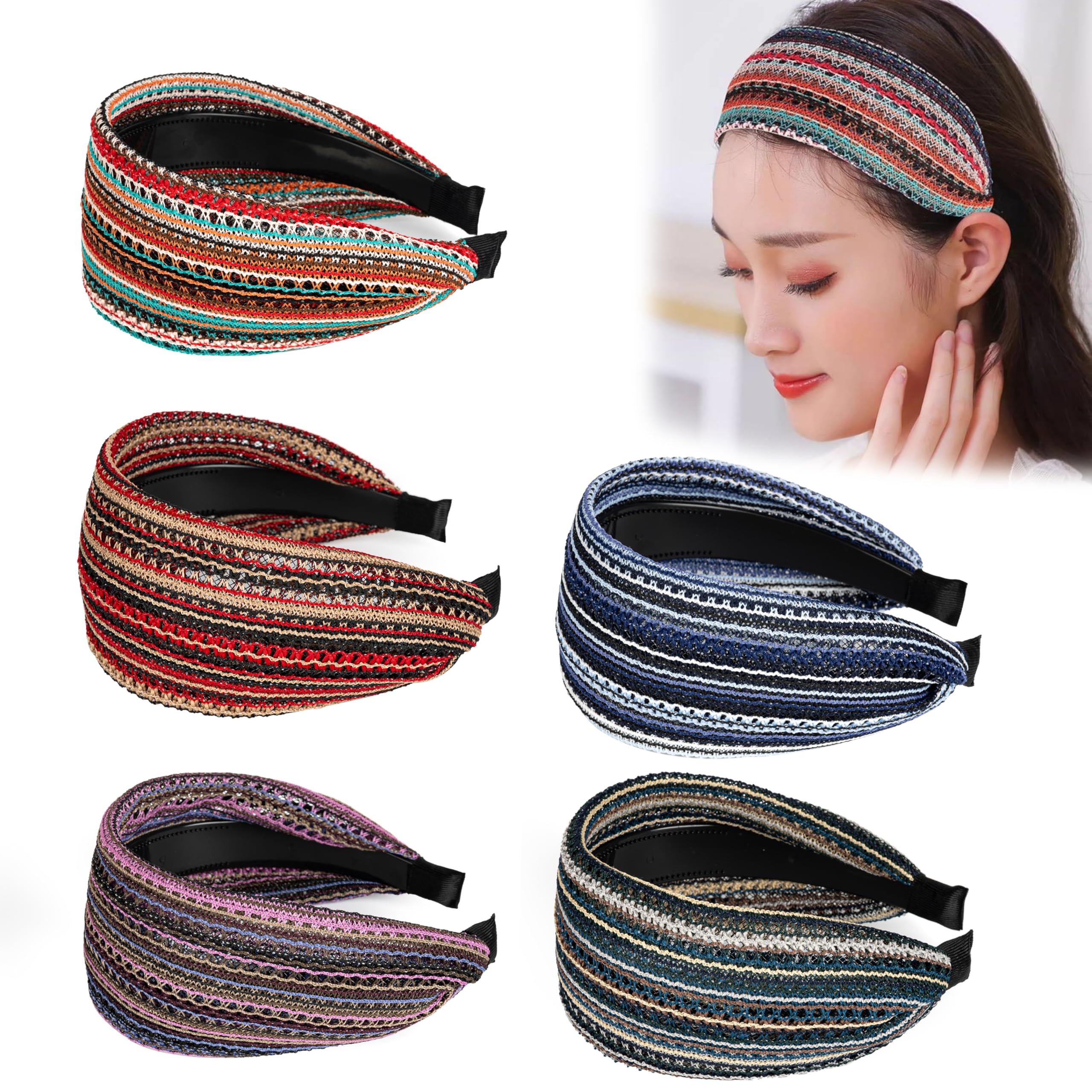 Fashion Wide Lace Headbands for Women – Elegant Non-Slip Stretch Hairbands for Everyday Hairstyles