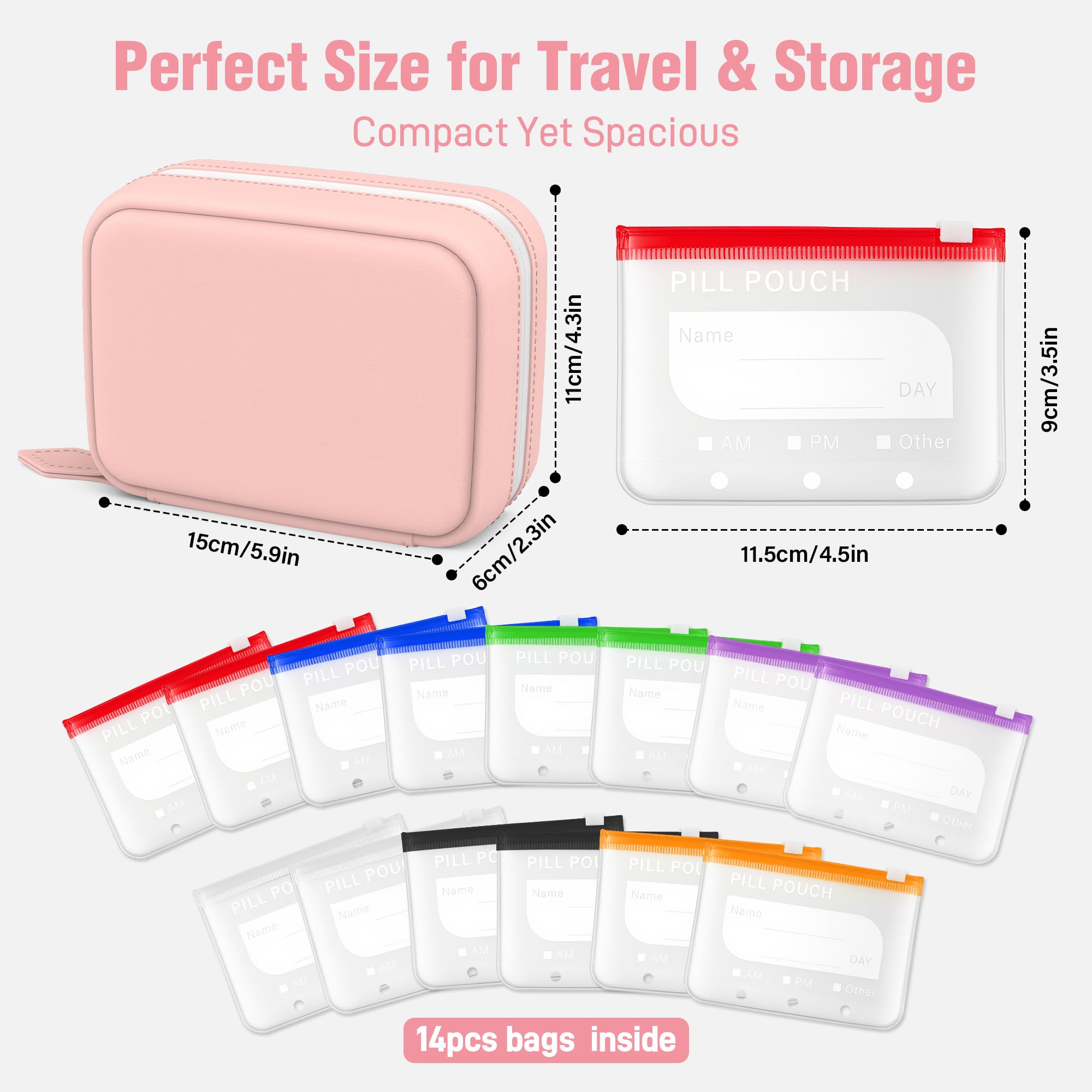 A8 Waterproof Travel Pill Pouch Set – 14 Color Reusable Weekly Medicine Organizer