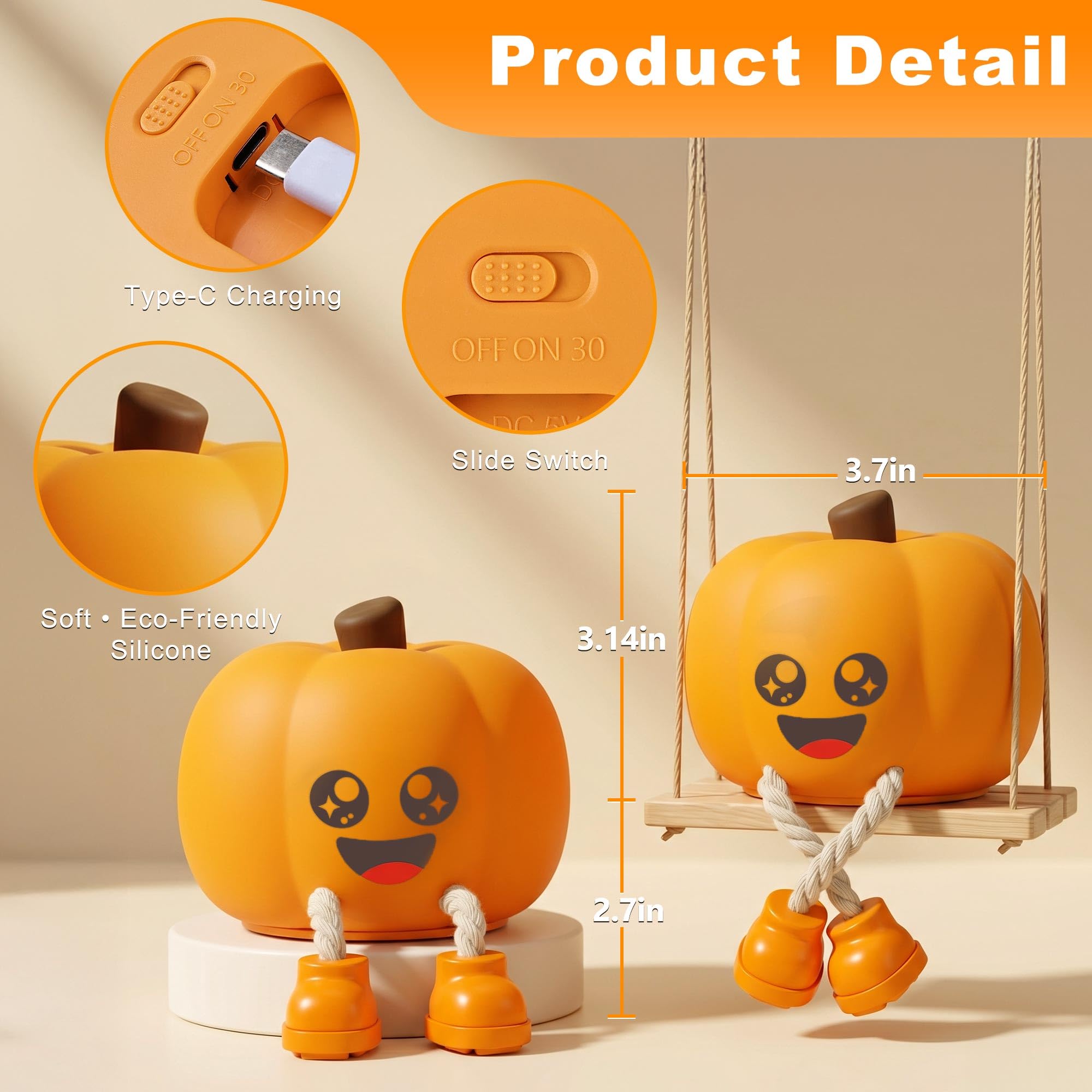 Cute Ghost Night Light – Rechargeable Dimmable Halloween Silicone Lamp with Tap Control for Bedroom & Nursery Decor