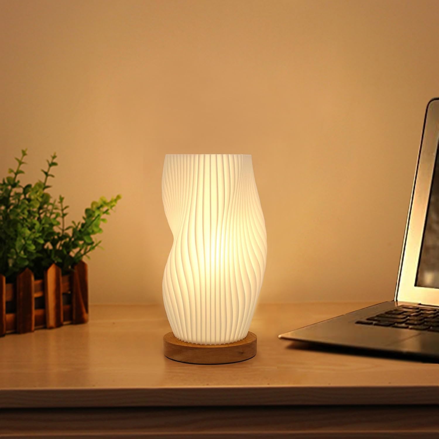 Vintage Mini Table Lamp – Striped Night Light for Bedroom, Desk, Kids Room & Dorm Decor (Warm SM)