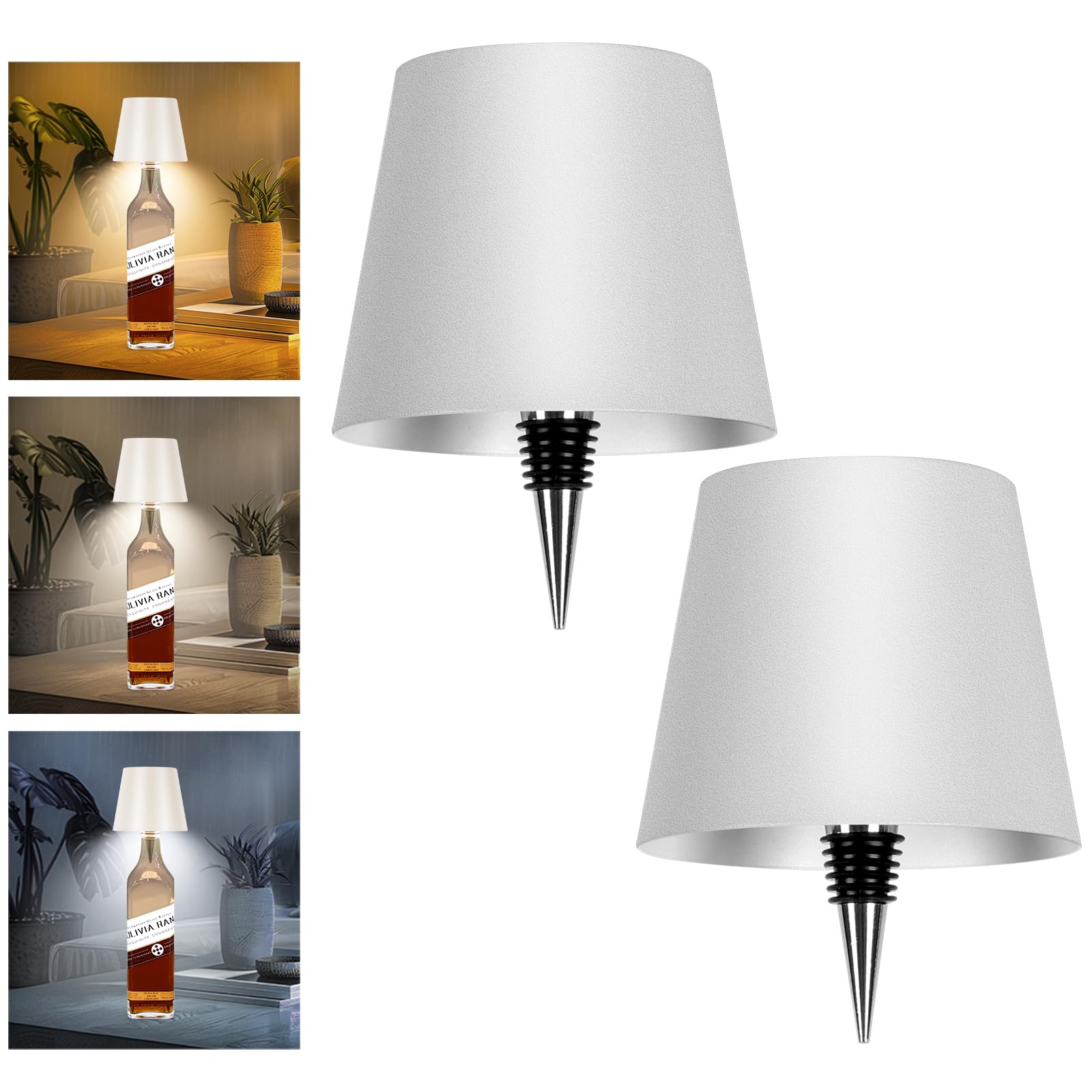 Rechargeable Wine Bottle Lamps – 3-Color Touch Dimmable Wireless Lights, 2-Pack