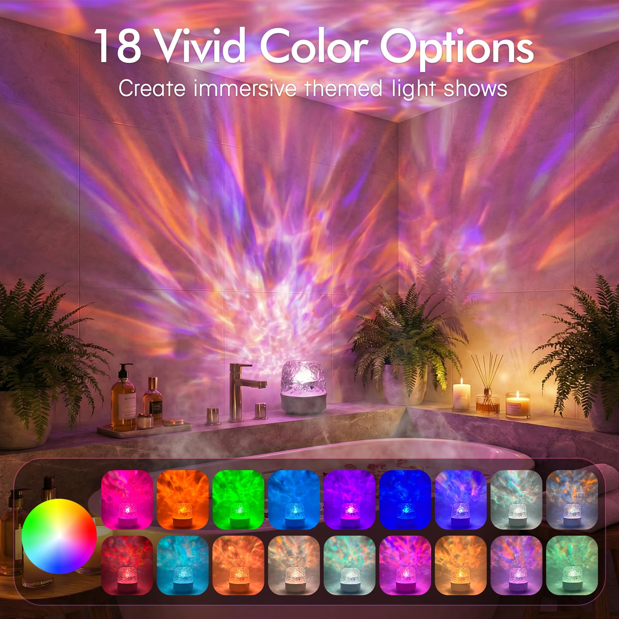 Waterproof Bluetooth Shower Lamp – 16-Color Ocean Wave LED Projector with Remote