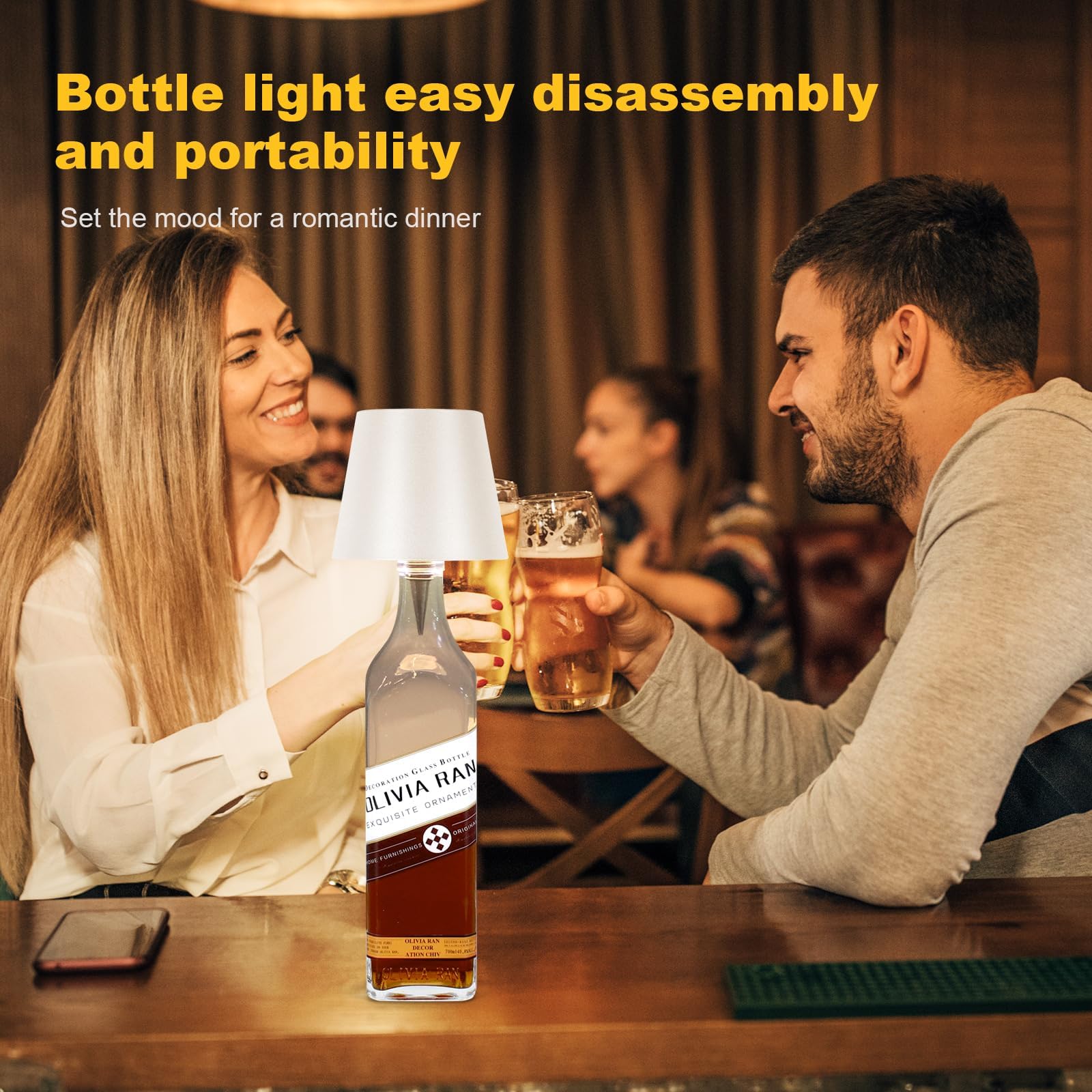 Rechargeable Wine Bottle Lamps – 3-Color Touch Dimmable Wireless Lights, 2-Pack
