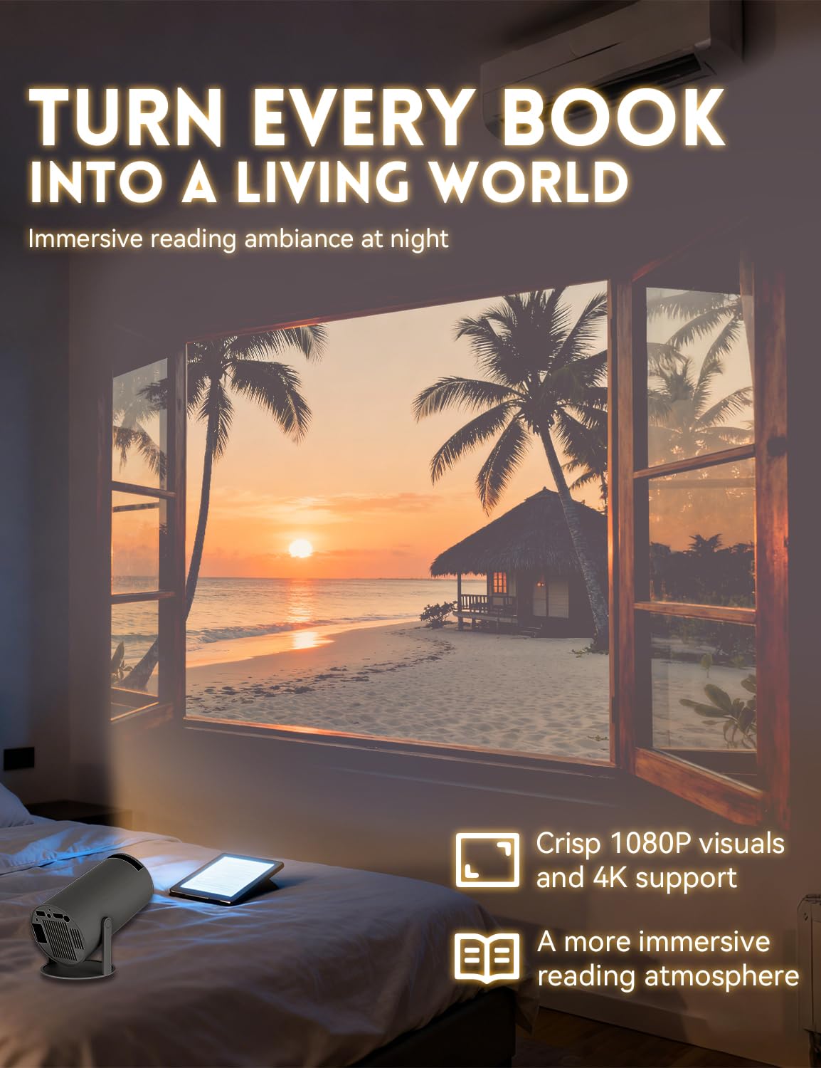 Smart Reading Projector – 210° Rotating Mini Projector with WiFi & Bluetooth
