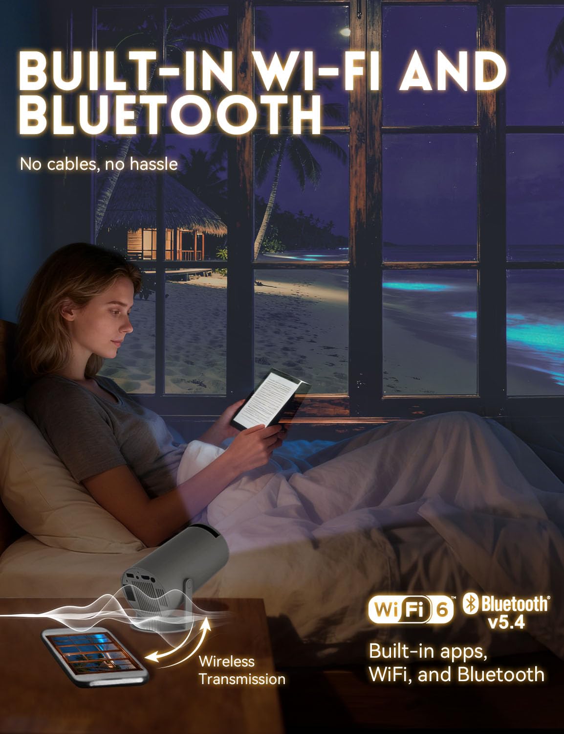 Smart Reading Projector – 210° Rotating Mini Projector with WiFi & Bluetooth