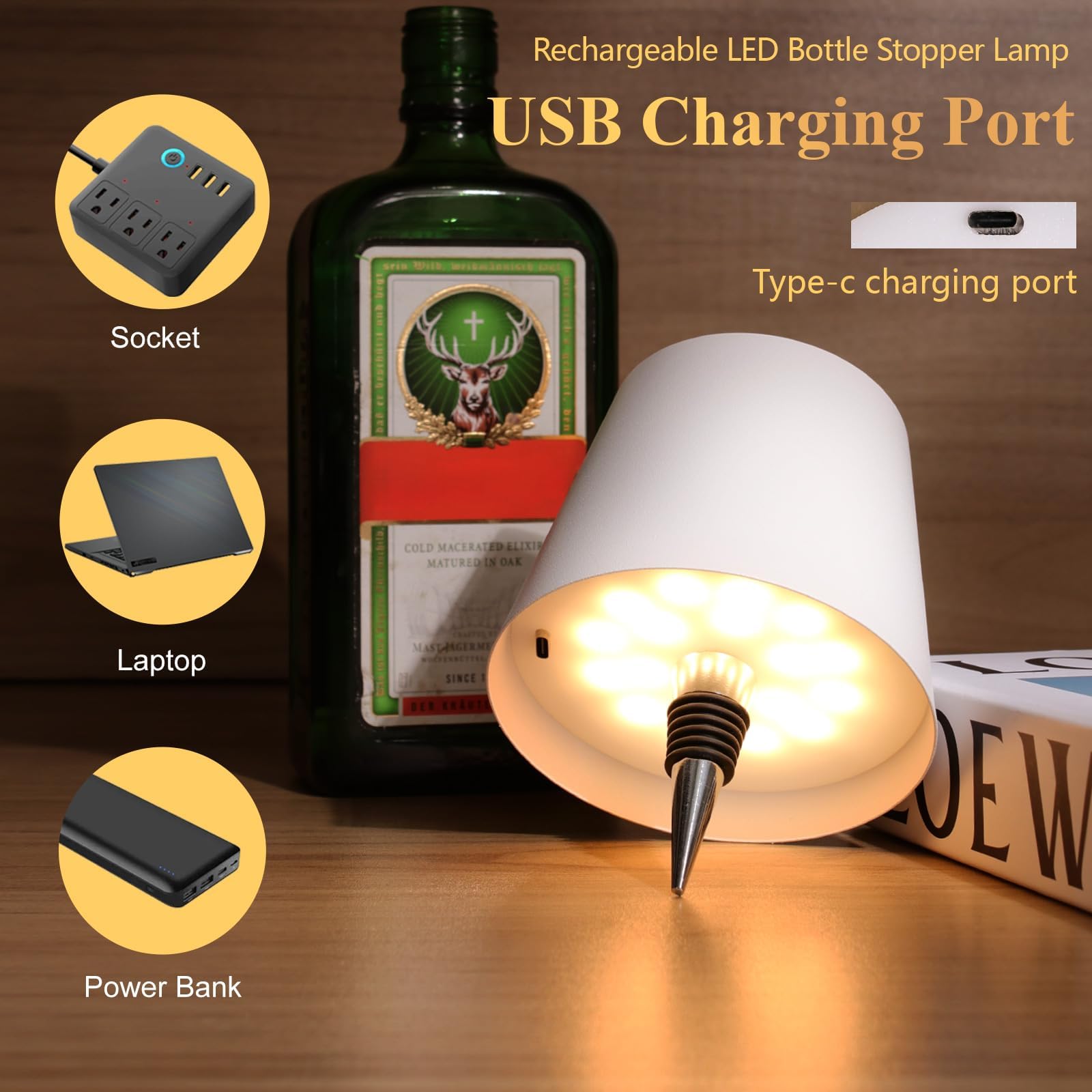 Rechargeable Wine Bottle Lamps – 3-Color Touch Dimmable Wireless Lights, 2-Pack