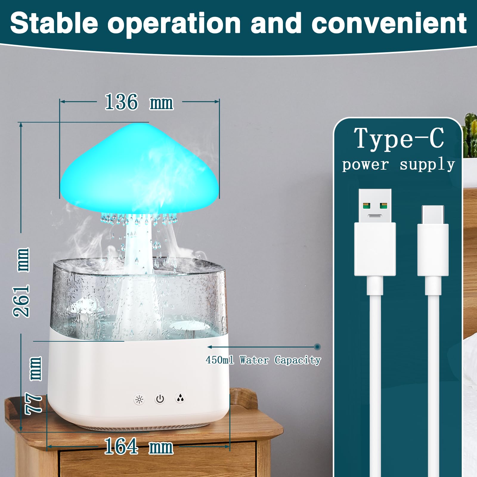 Rain Cloud Humidifier – Bedroom Aromatherapy Diffuser with Remote, LED Night Light & Soothing Raindrop Sounds