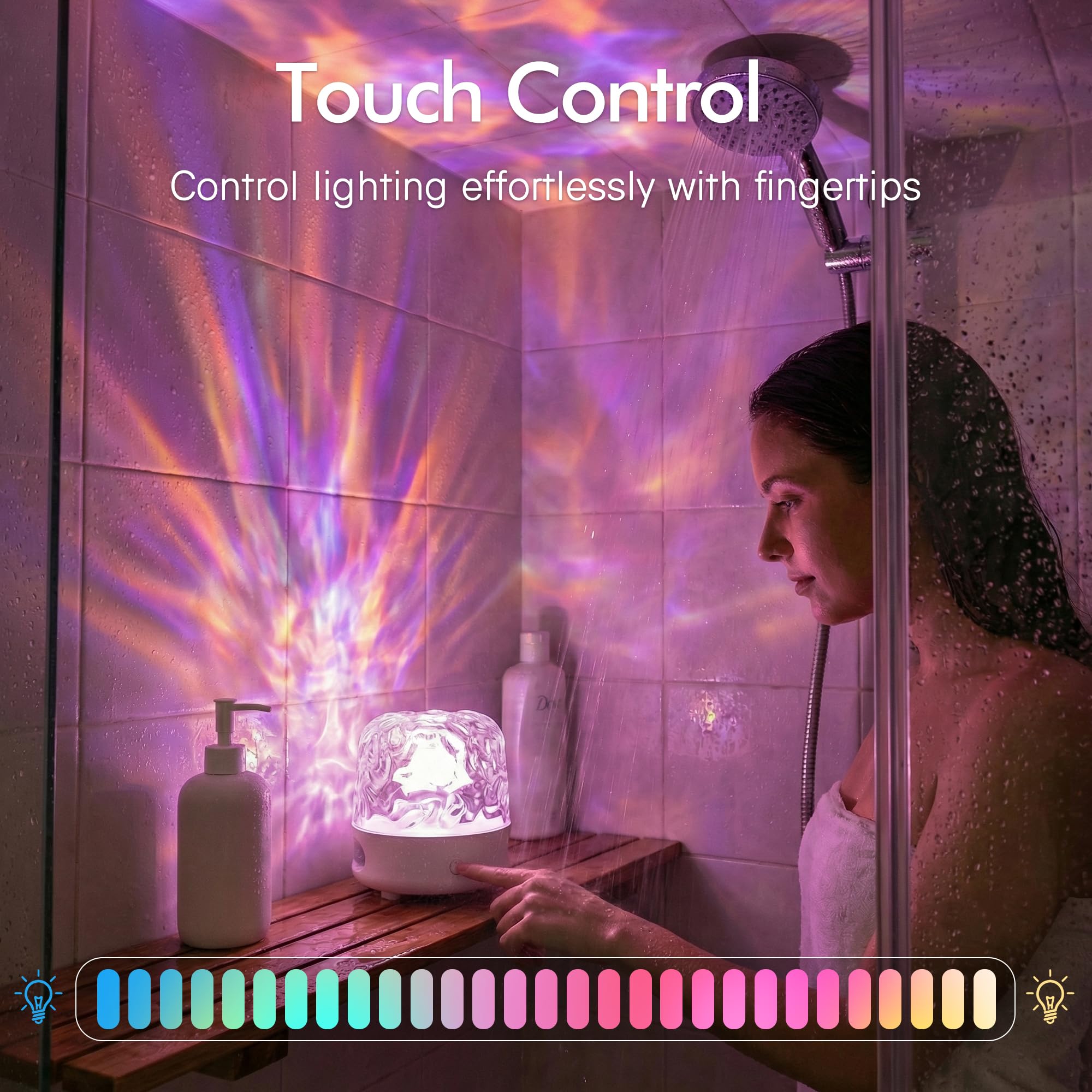 Waterproof Bluetooth Shower Lamp – 16-Color Ocean Wave LED Projector with Remote