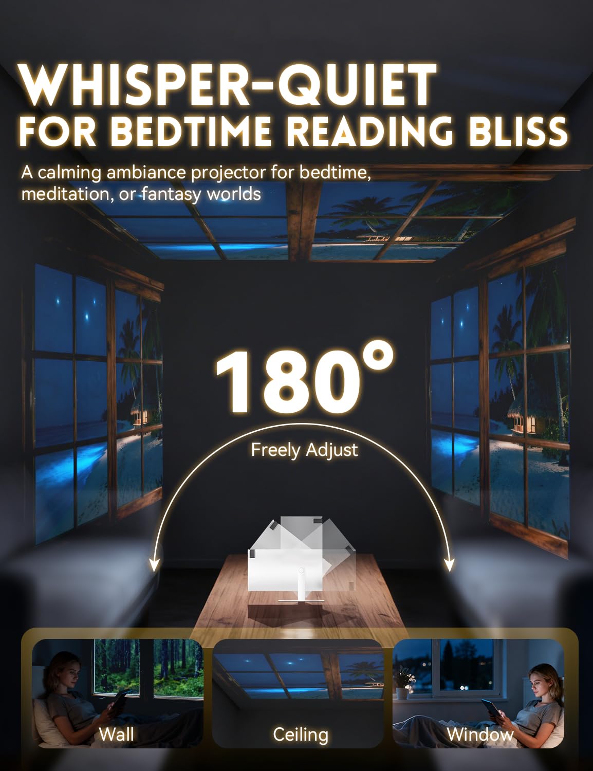 Smart Reading Projector – 210° Rotating Mini Projector with WiFi & Bluetooth