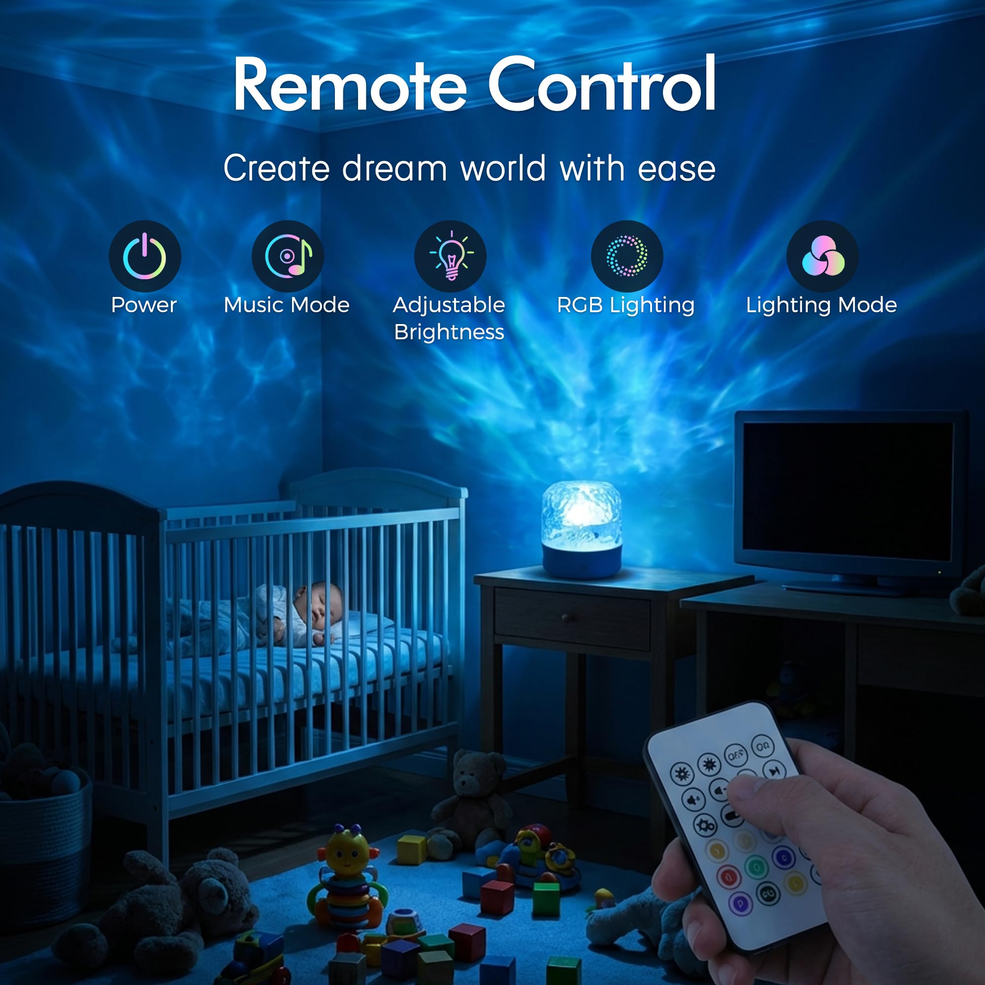 Waterproof Bluetooth Shower Lamp – 16-Color Ocean Wave LED Projector with Remote