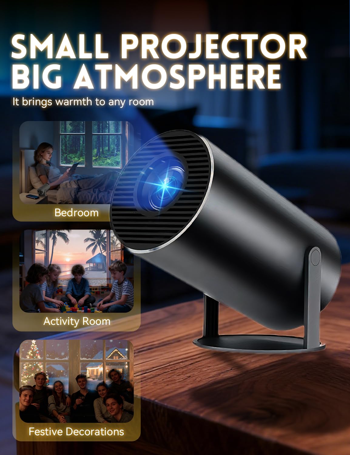 Smart Reading Projector – 210° Rotating Mini Projector with WiFi & Bluetooth
