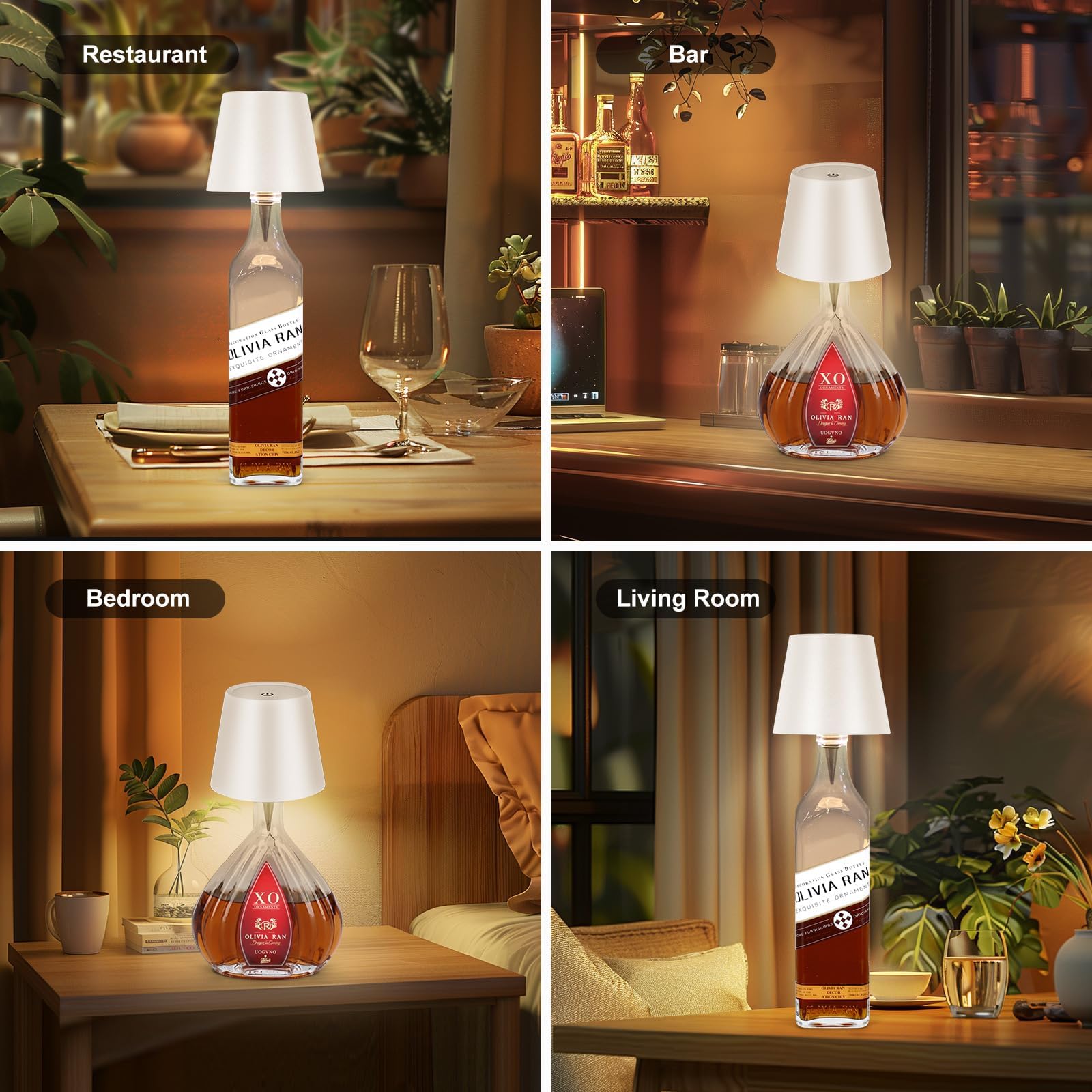 Rechargeable Wine Bottle Lamps – 3-Color Touch Dimmable Wireless Lights, 2-Pack