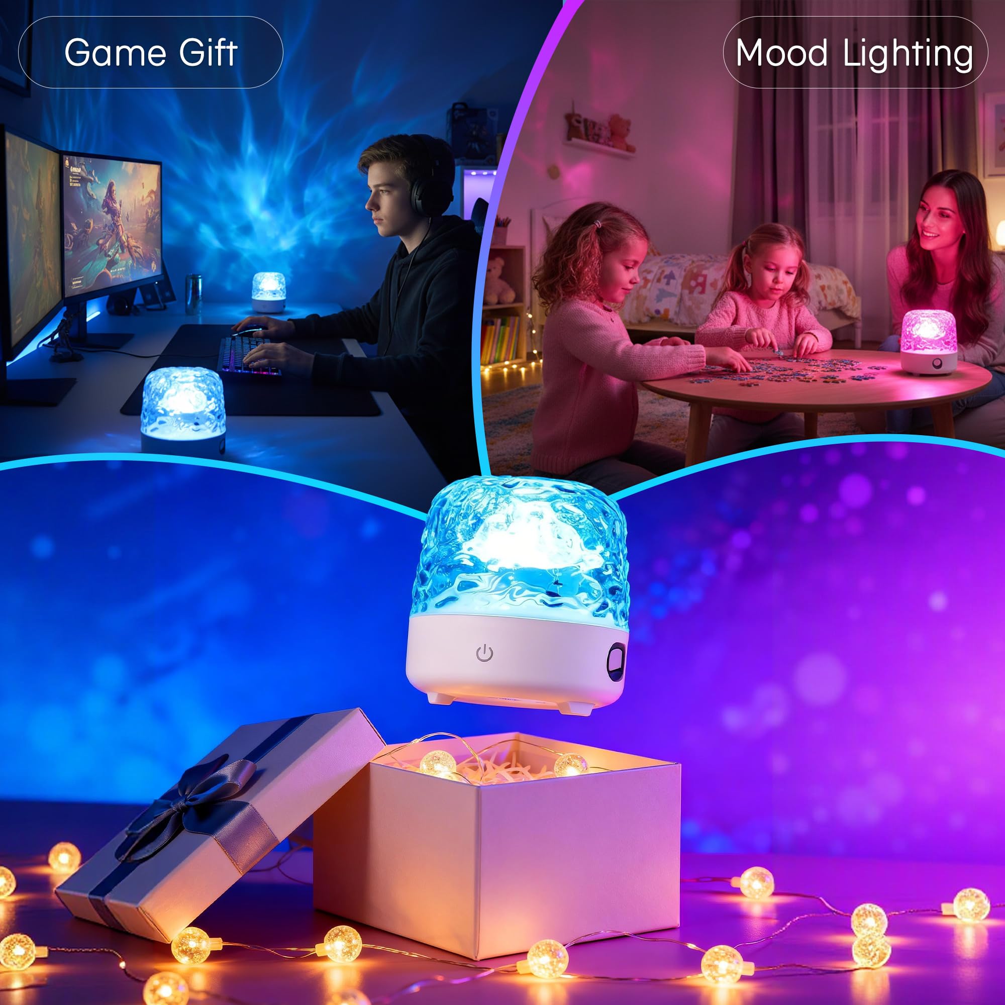 Waterproof Bluetooth Shower Lamp – 16-Color Ocean Wave LED Projector with Remote
