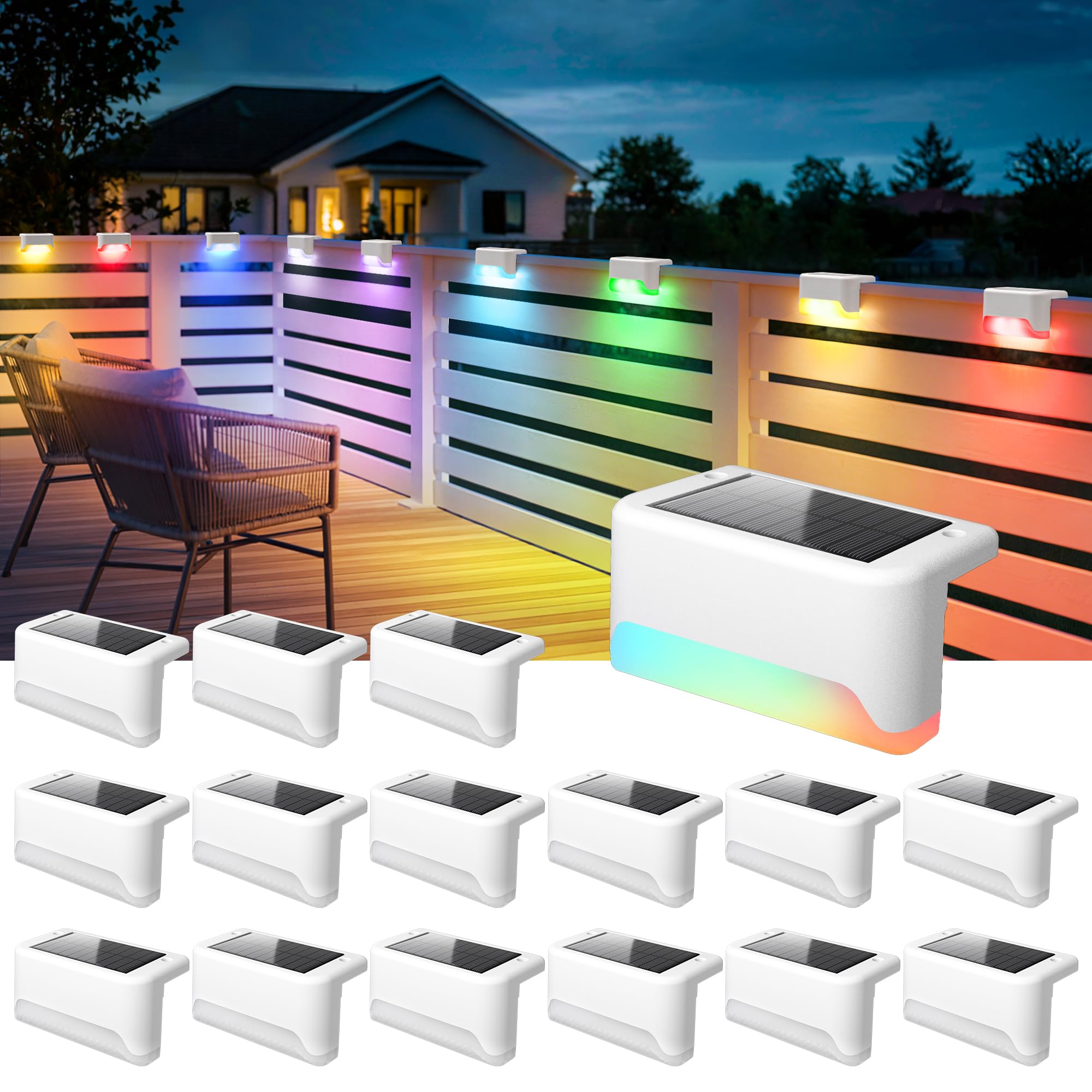 Solar Deck Lights – Waterproof RGB LED Fence & Step Lights for Outdoor Decor