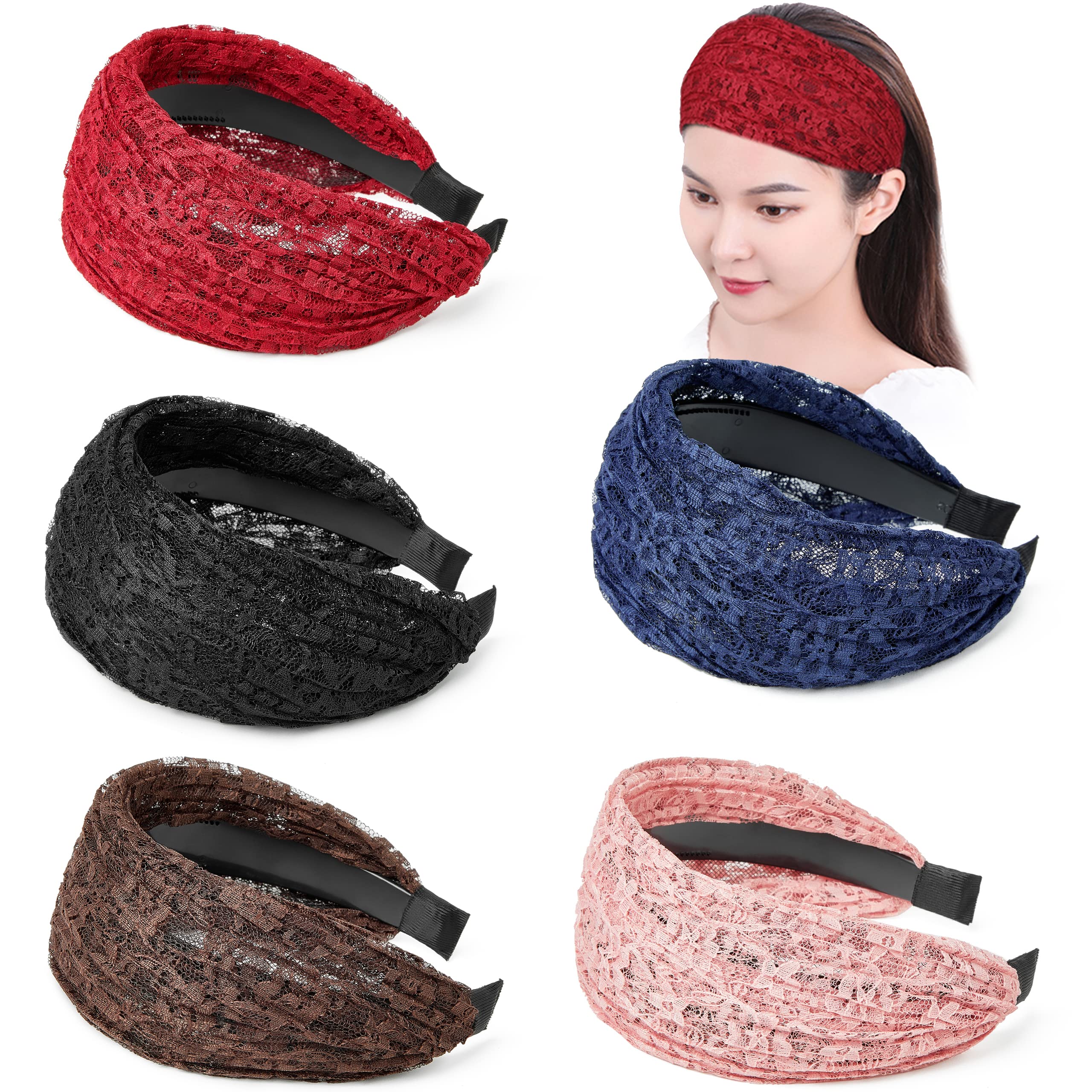 Fashion Wide Lace Headbands for Women – Elegant Non-Slip Stretch Hairbands for Everyday Hairstyles