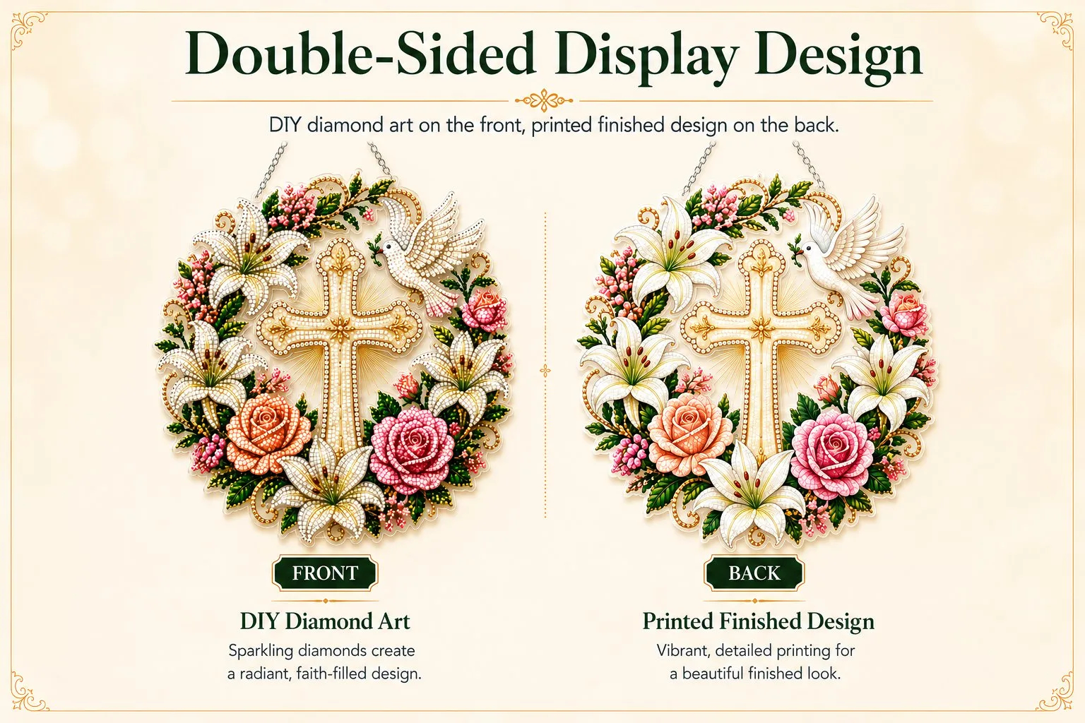 Cross & Dove Diamond Art Hanging Ornament Kit – 3D Sparkling DIY Craft with Flowers for Faith-Inspired Home