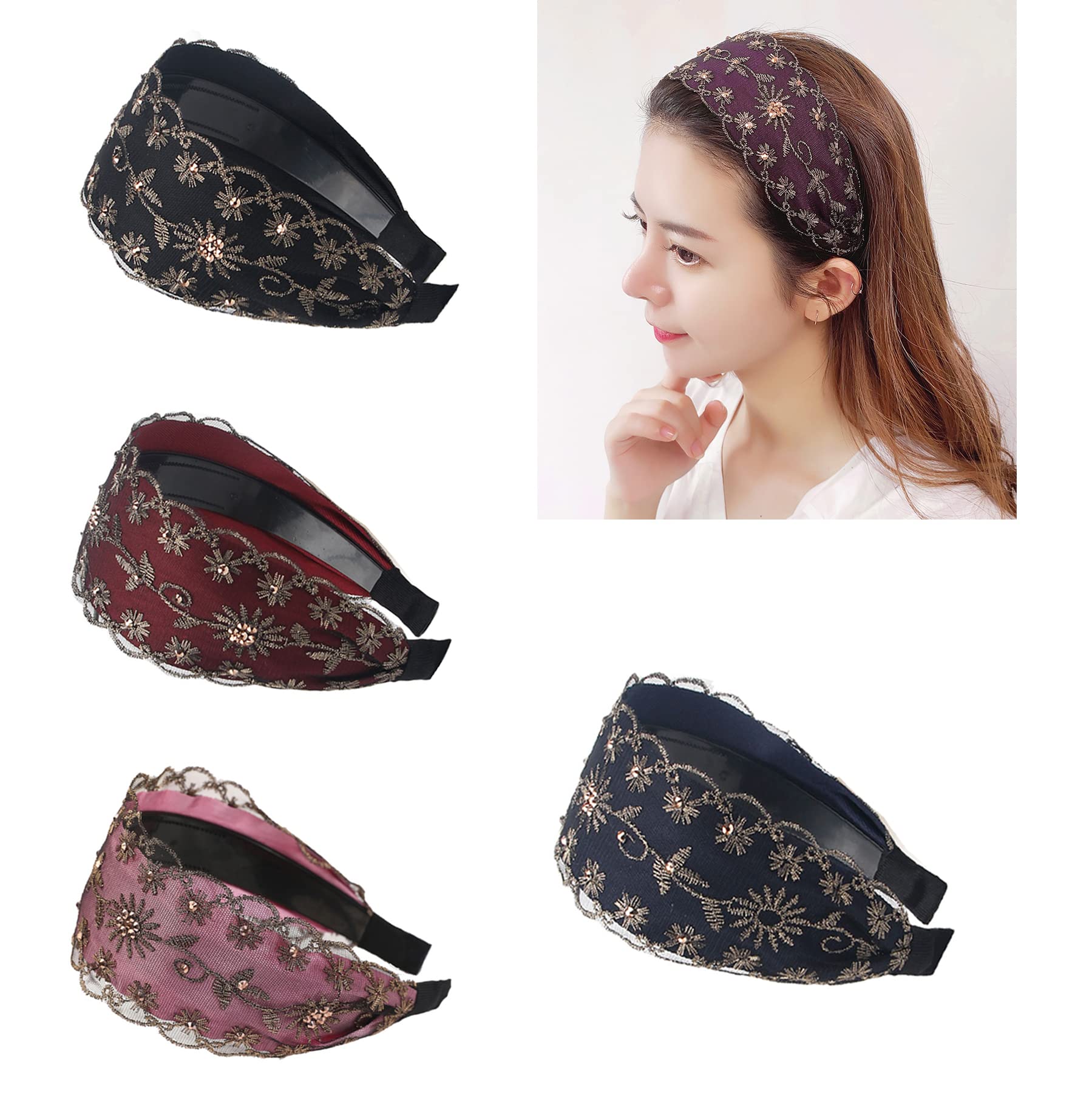 Fashion Wide Lace Headbands for Women – Elegant Non-Slip Stretch Hairbands for Everyday Hairstyles