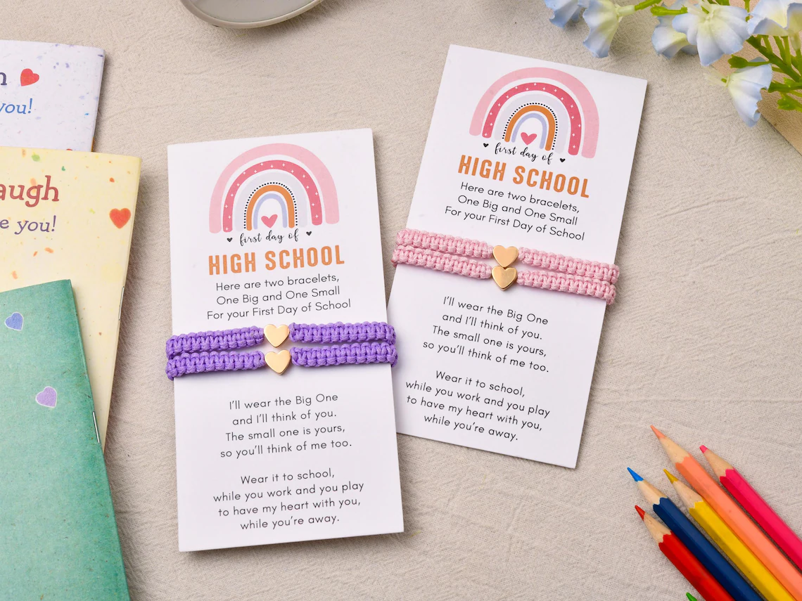 ⭐⭐Buy More Save More⭐⭐ - First Day of School Heart Bracelet, Mommy and Me Bracelet Set, Kindergarten Back to School Gift