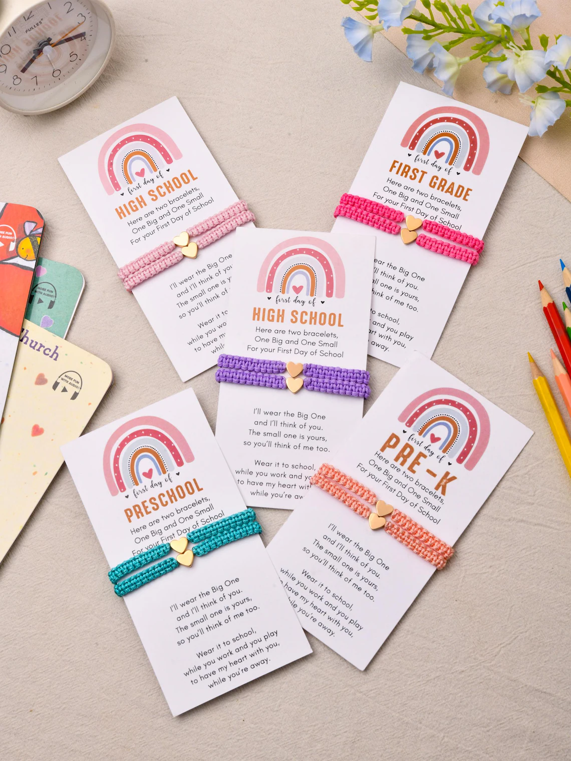 ⭐⭐Buy More Save More⭐⭐ - First Day of School Heart Bracelet, Mommy and Me Bracelet Set, Kindergarten Back to School Gift