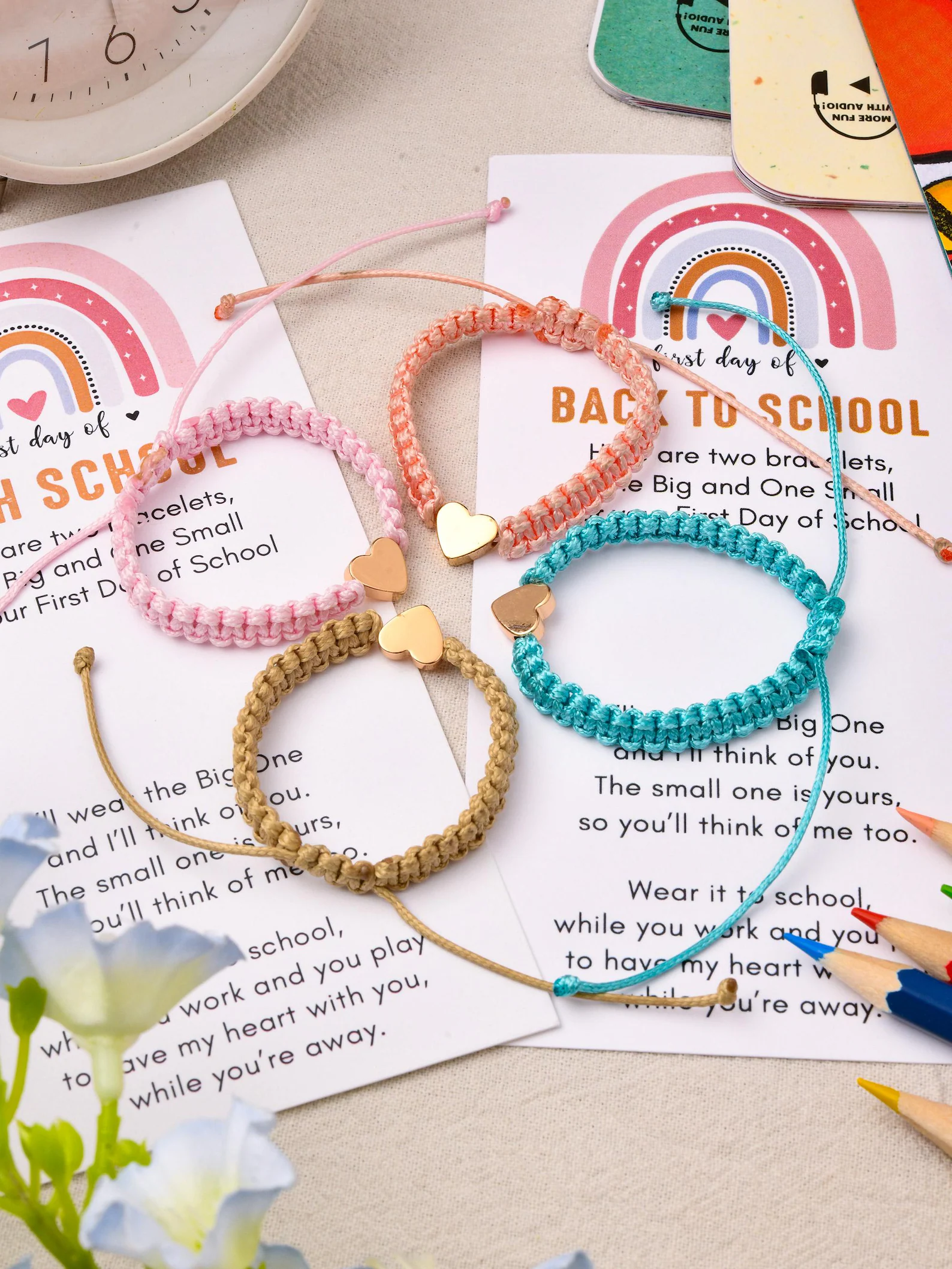 ⭐⭐Buy More Save More⭐⭐ - First Day of School Heart Bracelet, Mommy and Me Bracelet Set, Kindergarten Back to School Gift