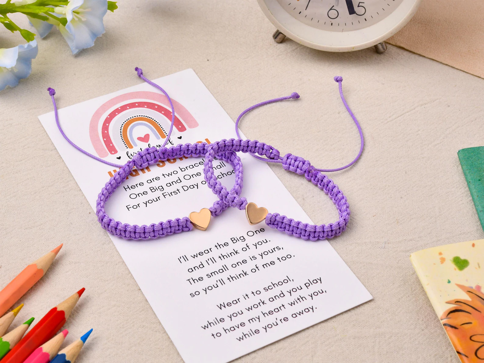 ⭐⭐Buy More Save More⭐⭐ - First Day of School Heart Bracelet, Mommy and Me Bracelet Set, Kindergarten Back to School Gift