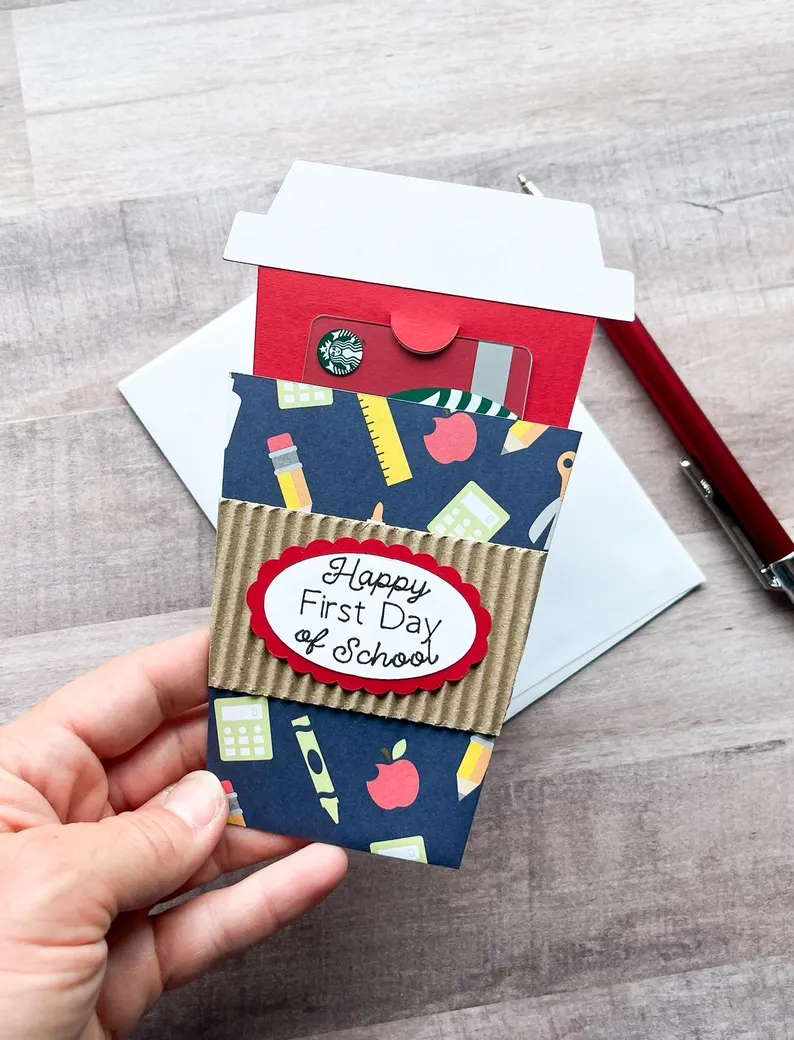 Back to School Gift Card Holder, Coffee Cup Gift Card Holder, First Day Of School Gift, Teacher Gift