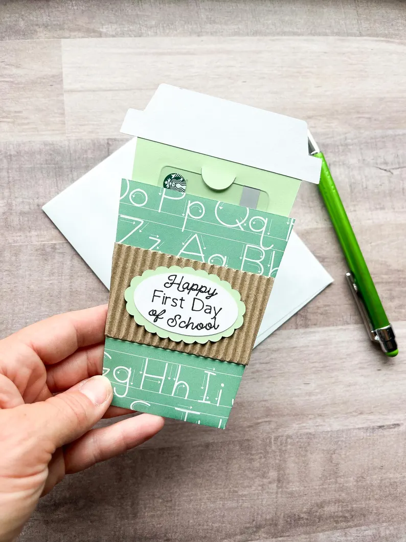 Back to School Gift Card Holder, Coffee Cup Gift Card Holder, First Day Of School Gift, Teacher Gift