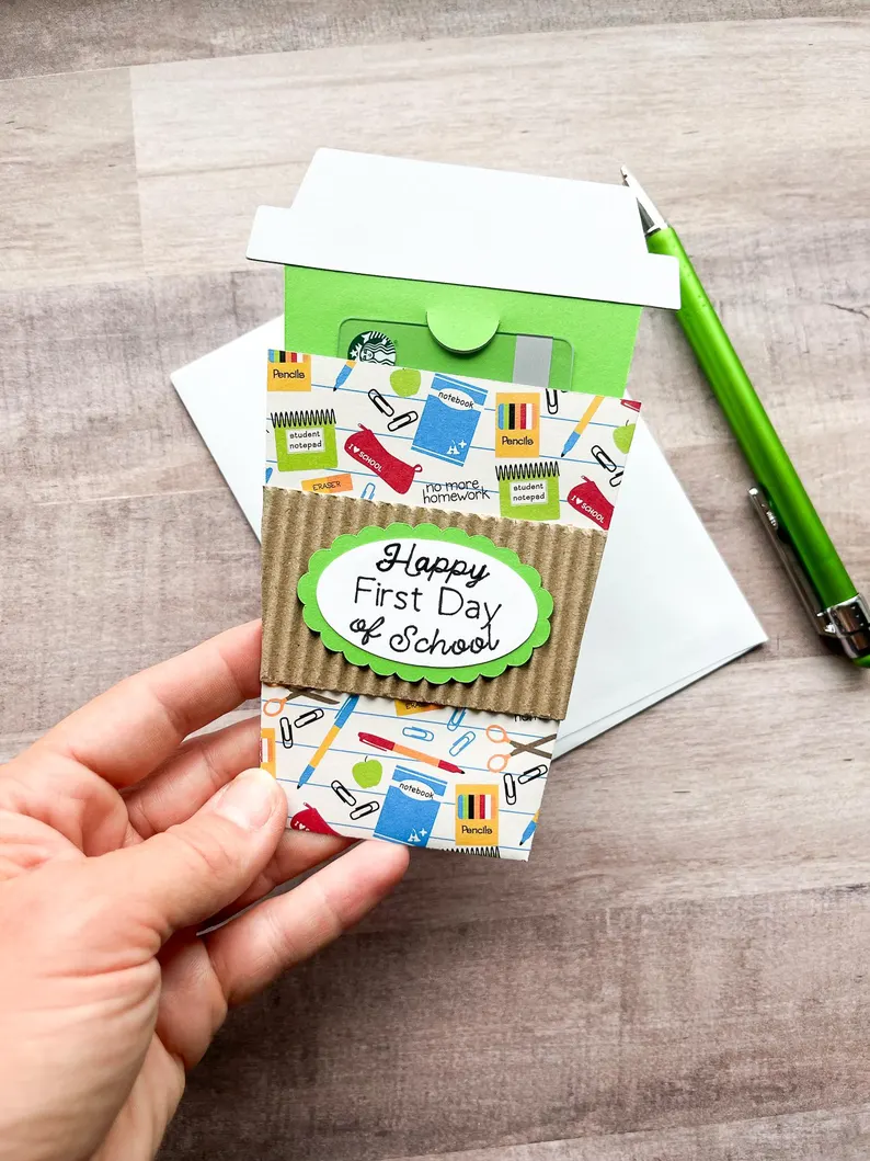 Back to School Gift Card Holder, Coffee Cup Gift Card Holder, First Day Of School Gift, Teacher Gift