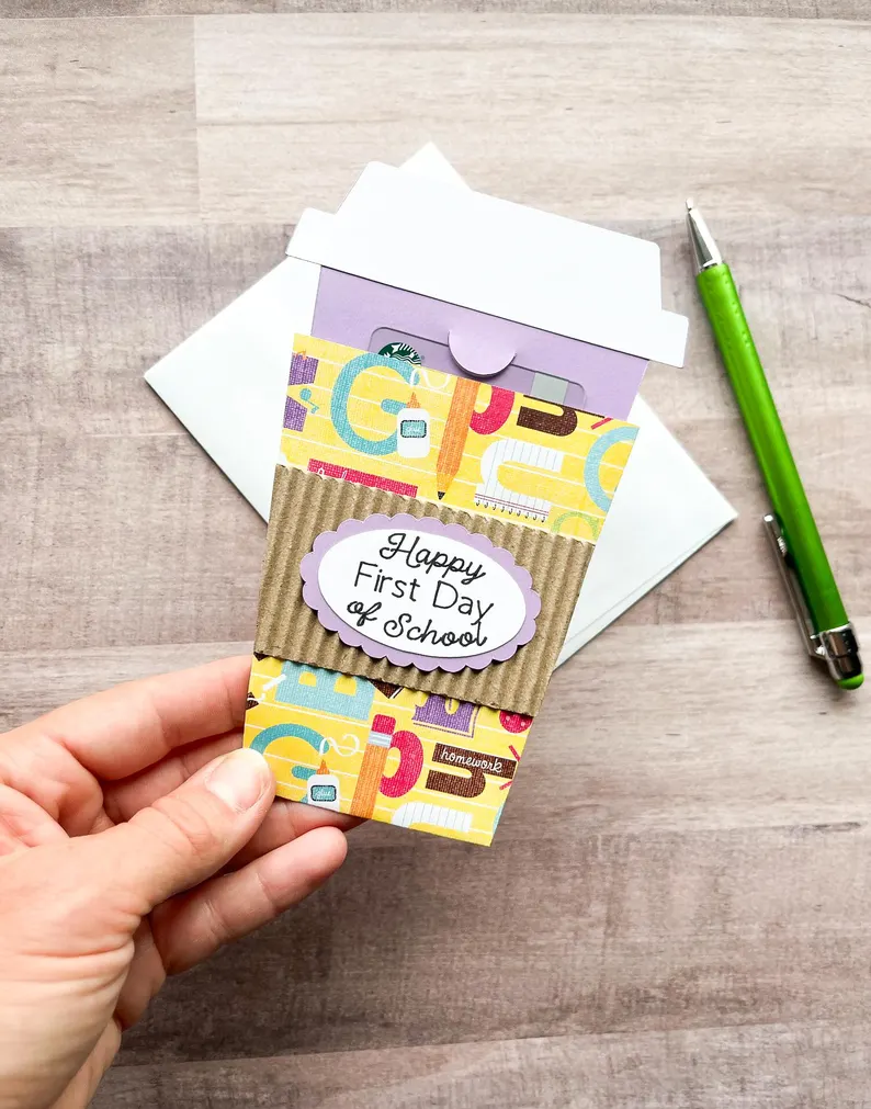 Back to School Gift Card Holder, Coffee Cup Gift Card Holder, First Day Of School Gift, Teacher Gift
