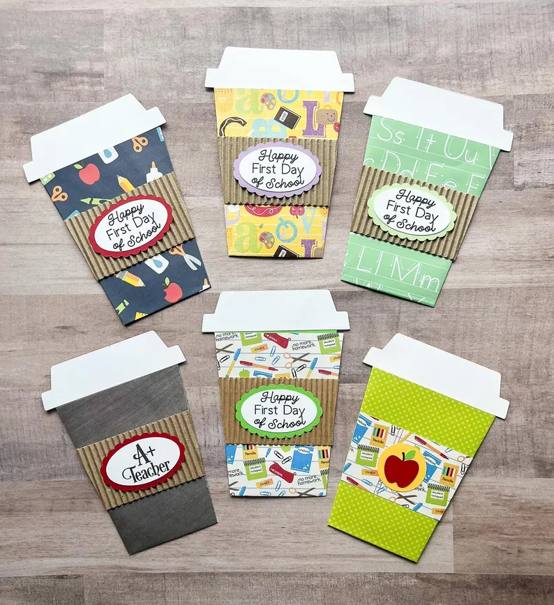 Back to School Gift Card Holder, Coffee Cup Gift Card Holder, First Day Of School Gift, Teacher Gift