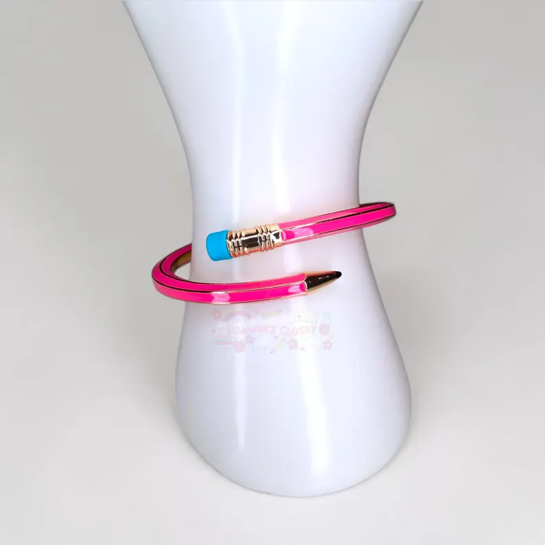 Back To Shcool - Pencil Bangle Bracelet, Teacher Accessory, Colorful Metal Jewelry