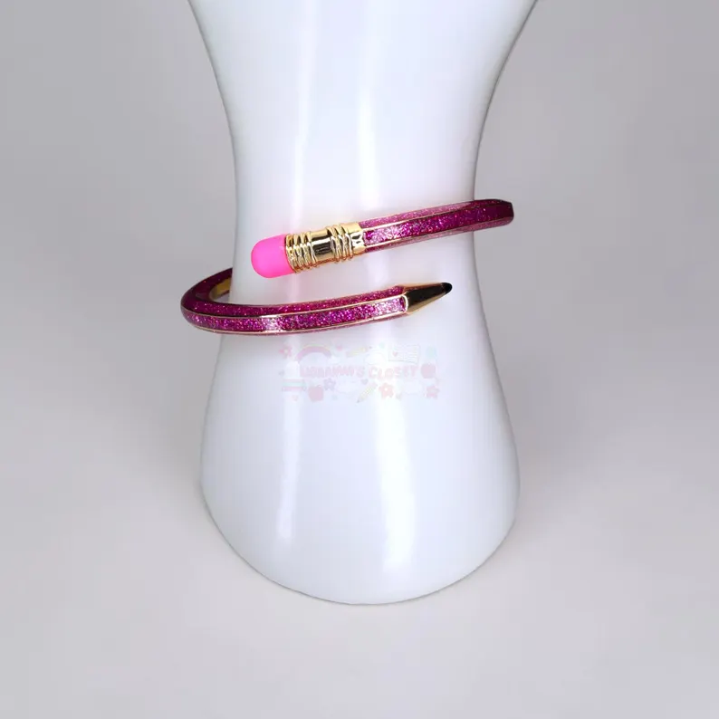 Back To Shcool - Pencil Bangle Bracelet, Teacher Accessory, Colorful Metal Jewelry