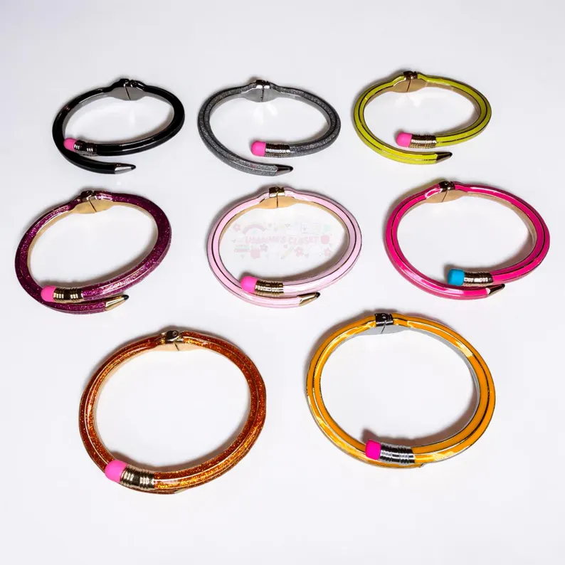 Back To Shcool - Pencil Bangle Bracelet, Teacher Accessory, Colorful Metal Jewelry