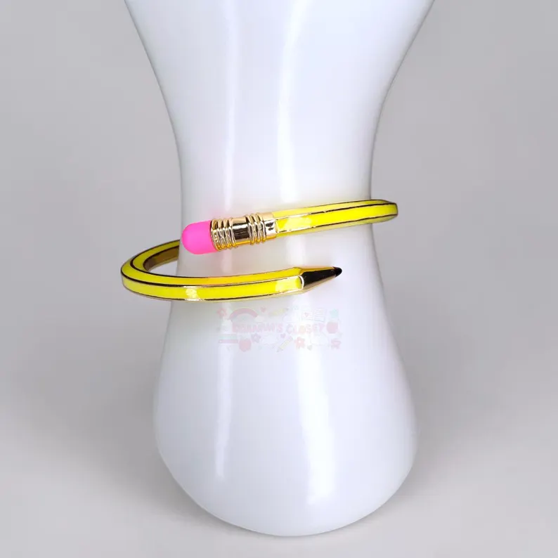 Back To Shcool - Pencil Bangle Bracelet, Teacher Accessory, Colorful Metal Jewelry