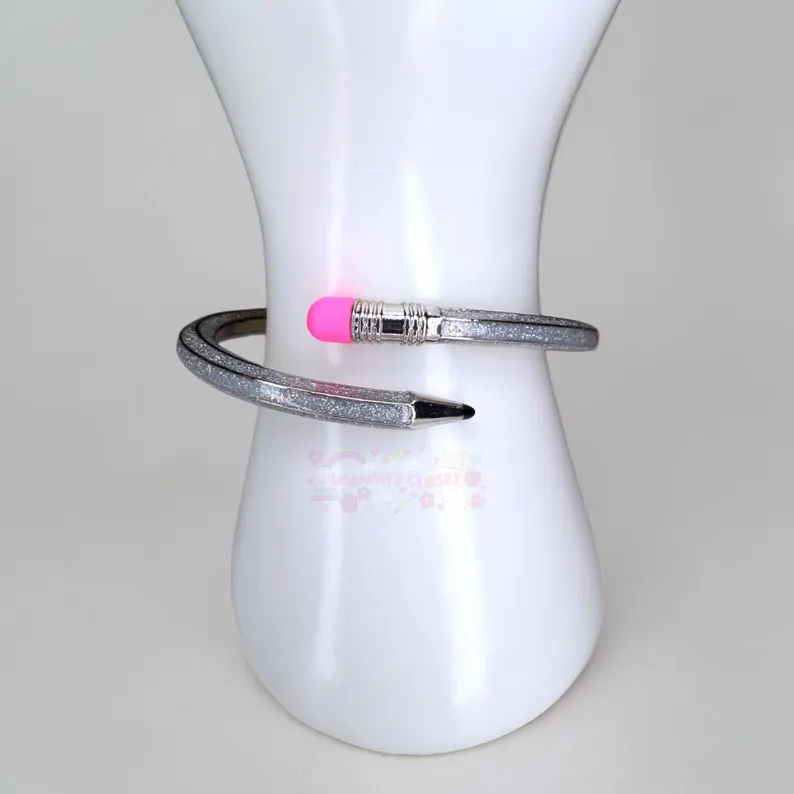 Back To Shcool - Pencil Bangle Bracelet, Teacher Accessory, Colorful Metal Jewelry