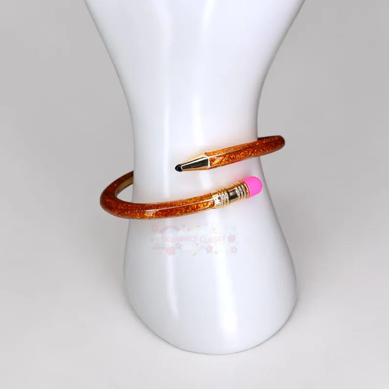 Back To Shcool - Pencil Bangle Bracelet, Teacher Accessory, Colorful Metal Jewelry