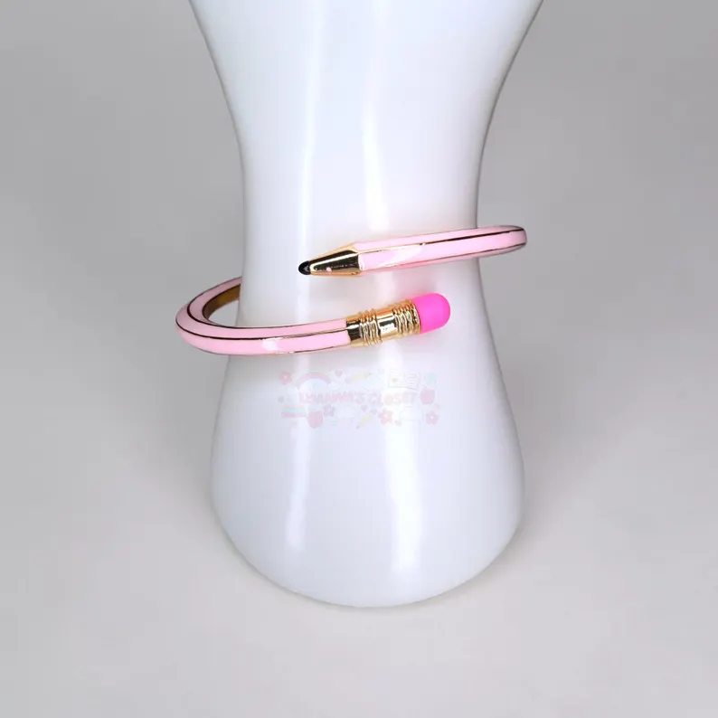 Back To Shcool - Pencil Bangle Bracelet, Teacher Accessory, Colorful Metal Jewelry