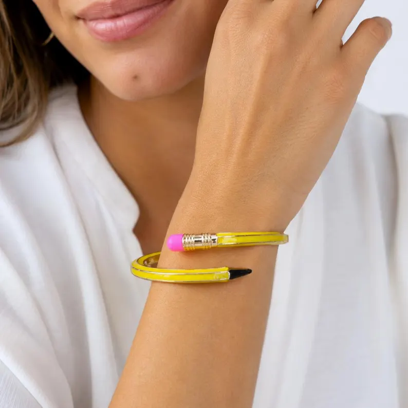 Back To Shcool - Pencil Bangle Bracelet, Teacher Accessory, Colorful Metal Jewelry