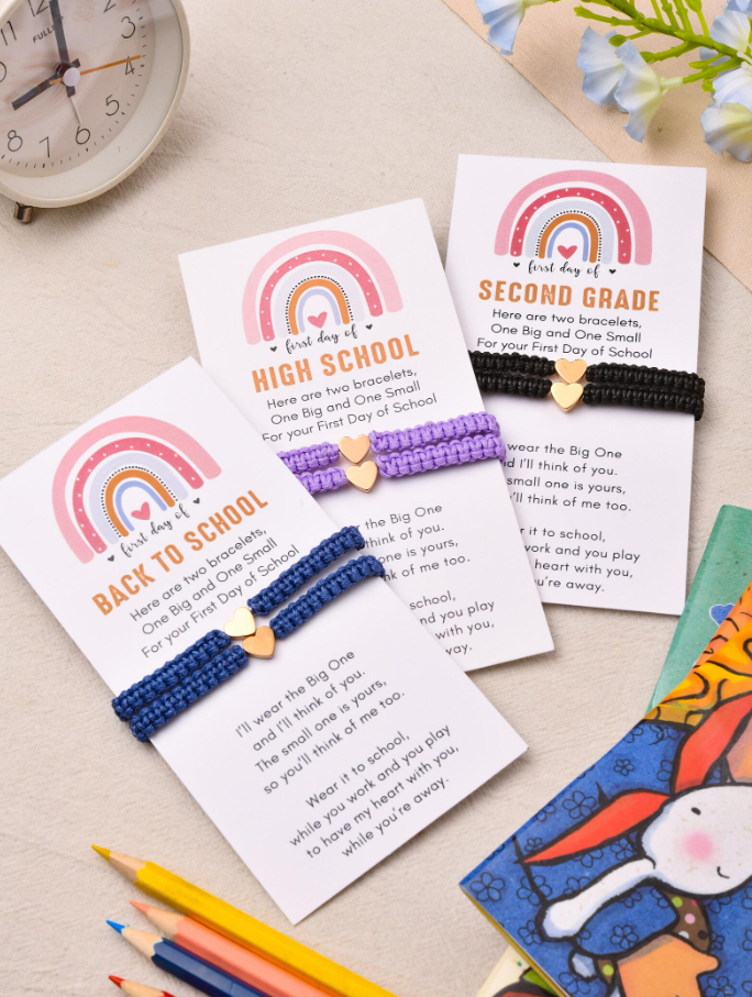 ⭐⭐Buy More Save More⭐⭐ - First Day of School Heart Bracelet, Mommy and Me Bracelet Set, Kindergarten Back to School Gift