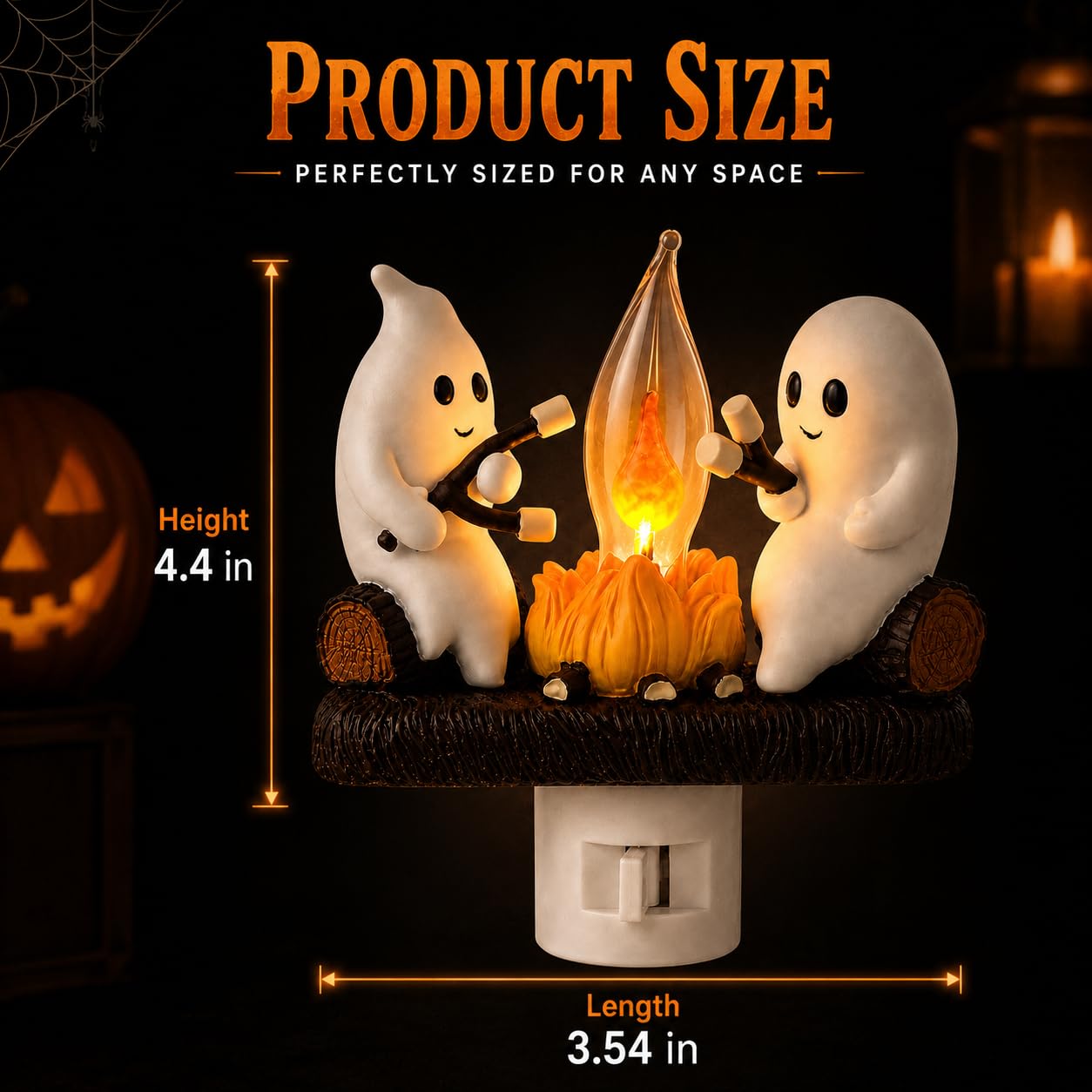 Ghost Campfire Night Light – Cute Halloween Plug-In Wall Lamp with Flickering Flame Effect for Cozy Spooky Home Décor