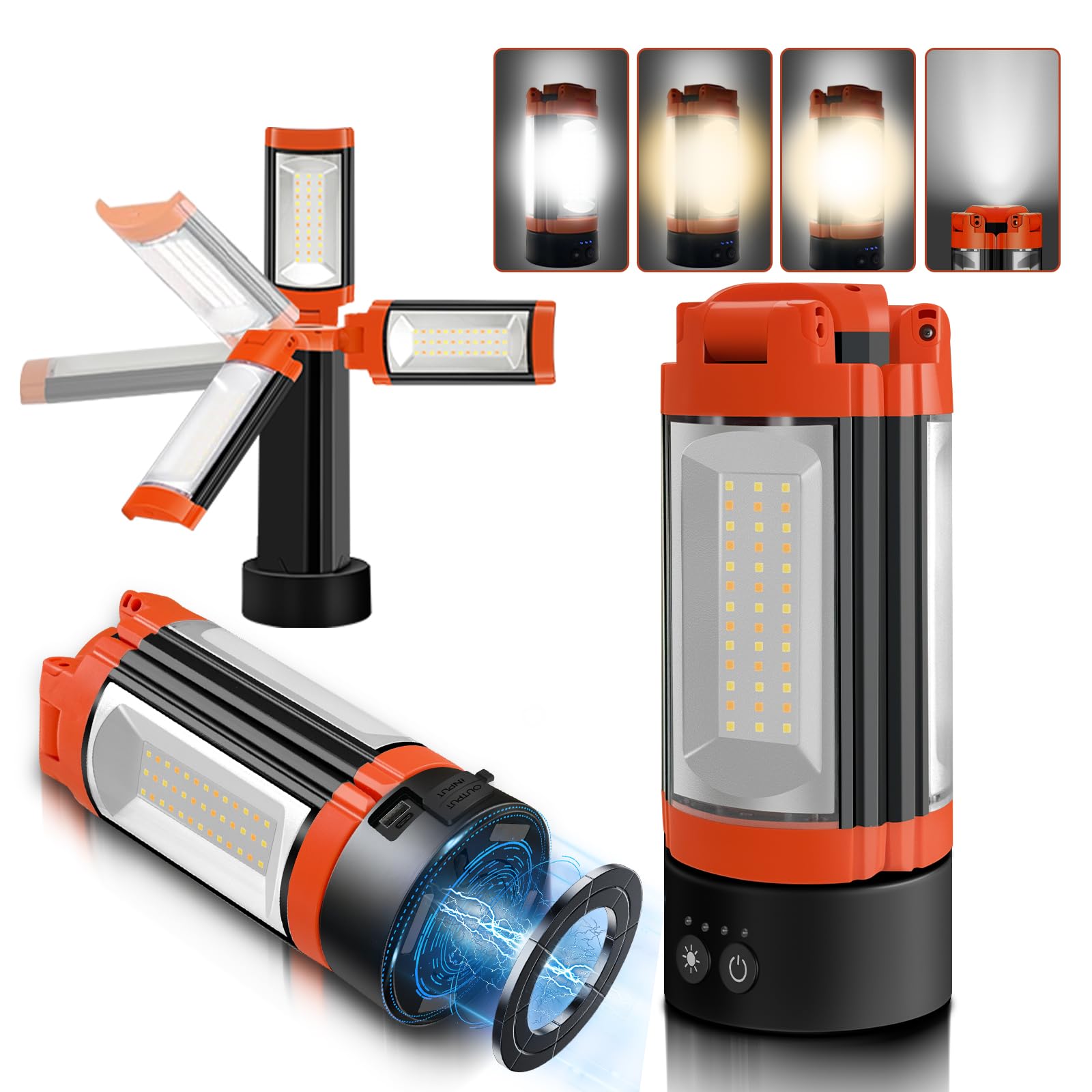 Rechargeable 12000mAh Camping Work Light with Adjustable Tripod – 2200LM Cordless 3-Head LED Flood Light & Magnetic Emergency Flashlight