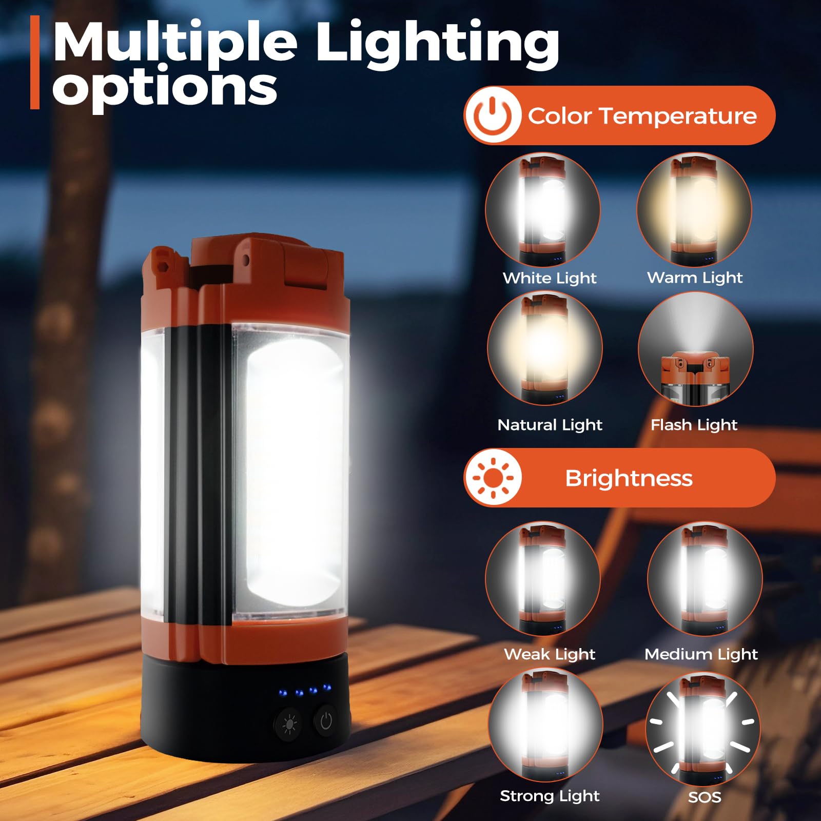 Rechargeable 12000mAh Camping Work Light with Adjustable Tripod – 2200LM Cordless 3-Head LED Flood Light & Magnetic Emergency Flashlight