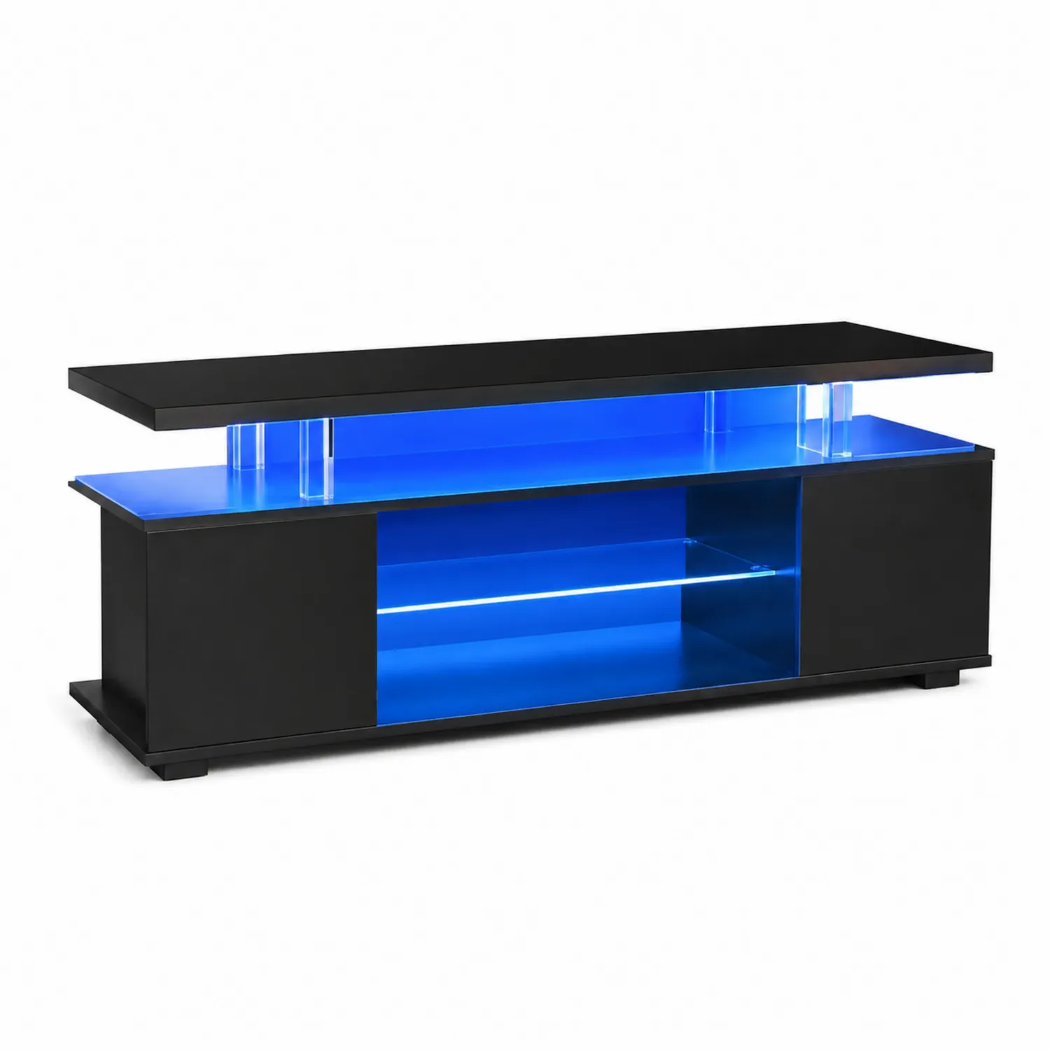 Szafka RTV z oświetleniem LED, 140 cm, Czarna/Niebieska