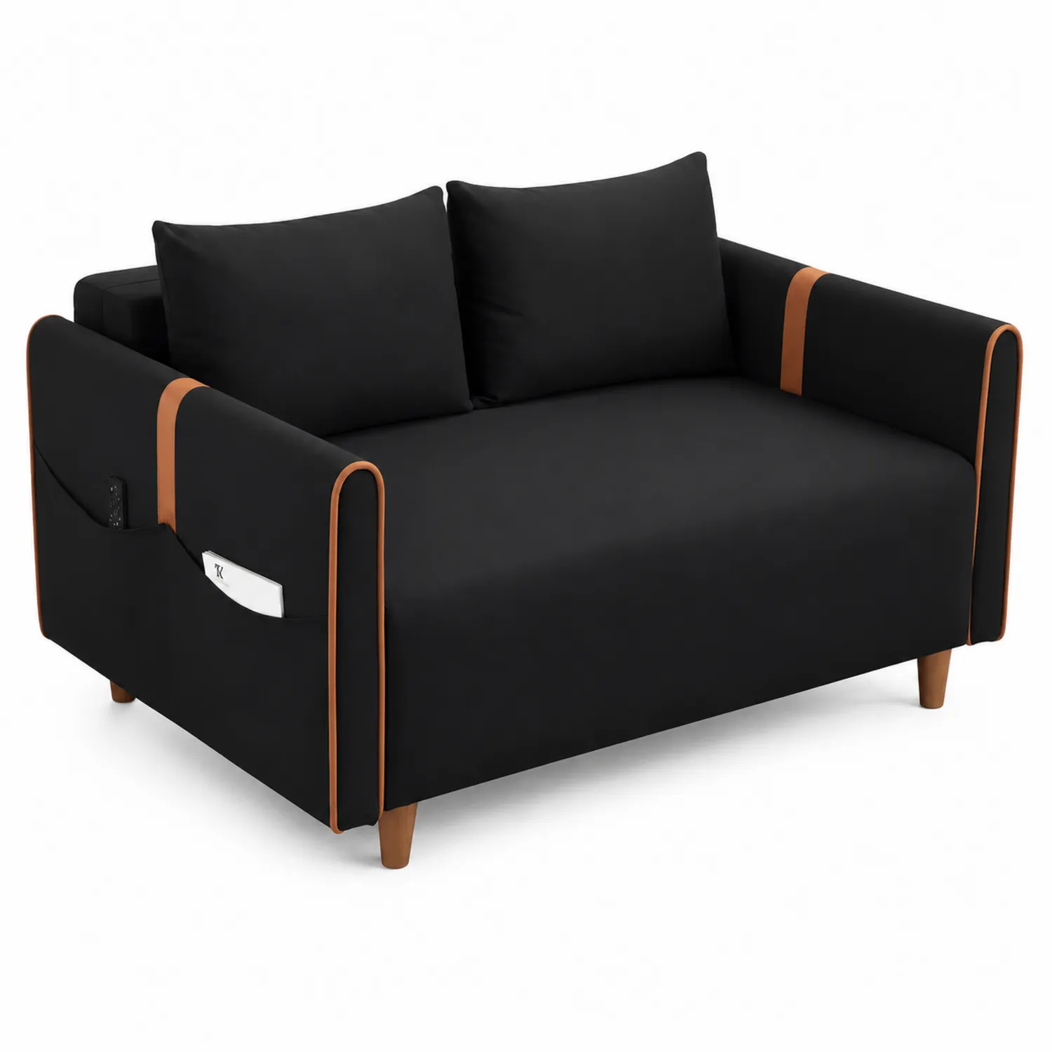 Sofa dwuosobowa z tkaniny poliestrowej czarna