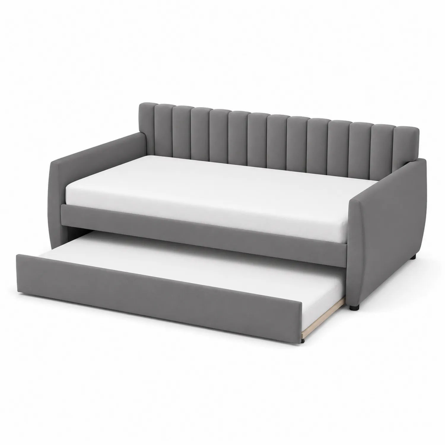 Łóżko wielofunkcyjne z wysuwanym łóżkiem szare 200x90 cm tkanina poliestrowa