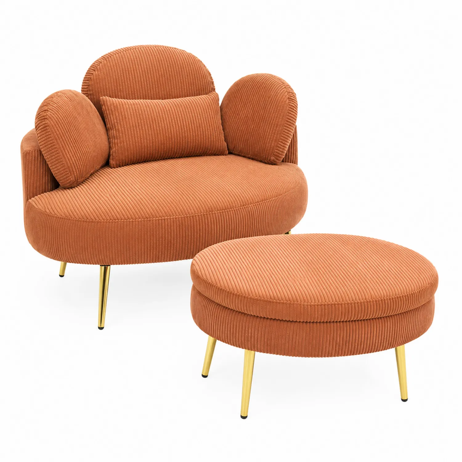 Zestaw sofa i pufa z sztruksu rudy 100 cm